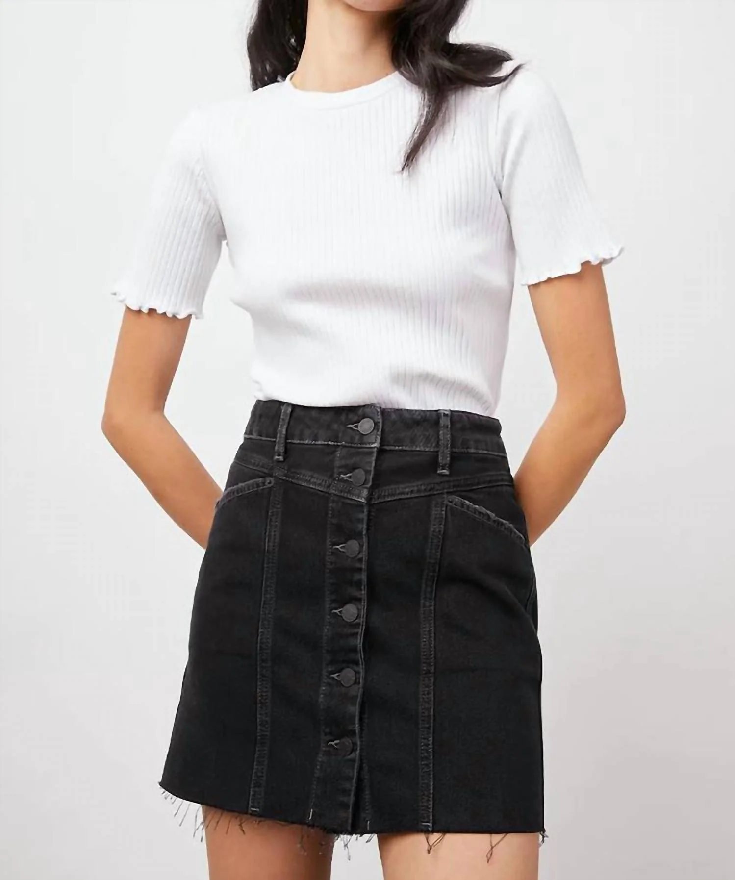 Canyon Denim Skirt In Inked Raw Hem