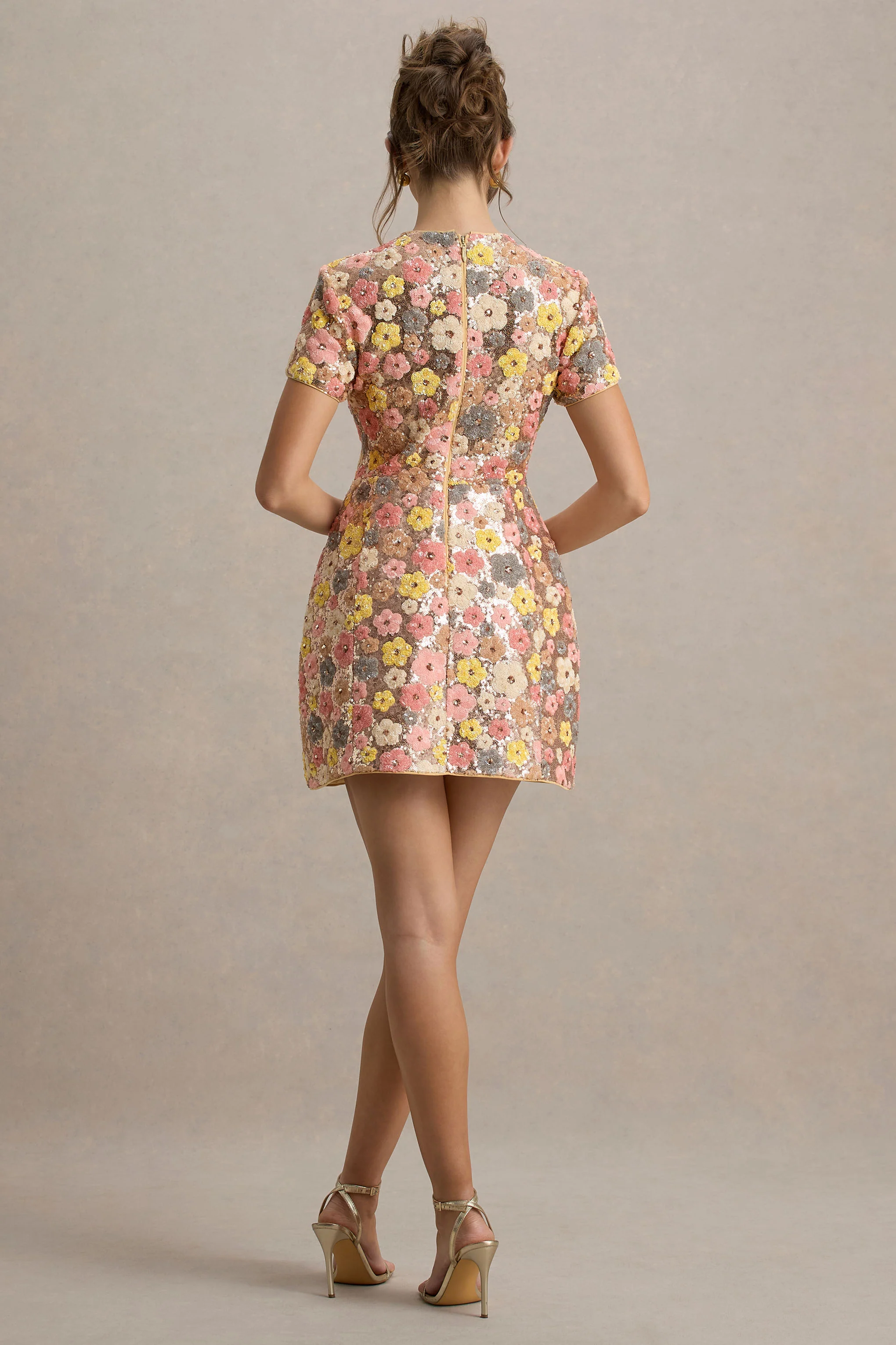 Eira | Pastel Floral Print Sequin Mini Dress