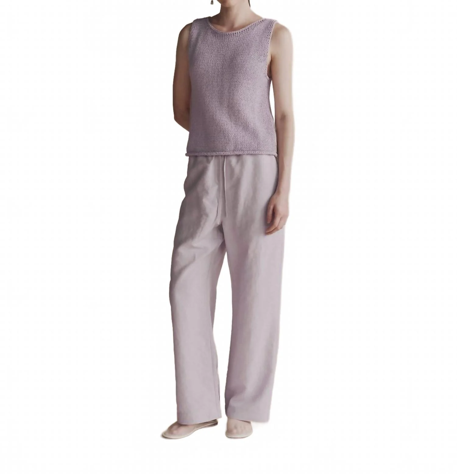 Silk Linen Drawstring Pants In Lilac