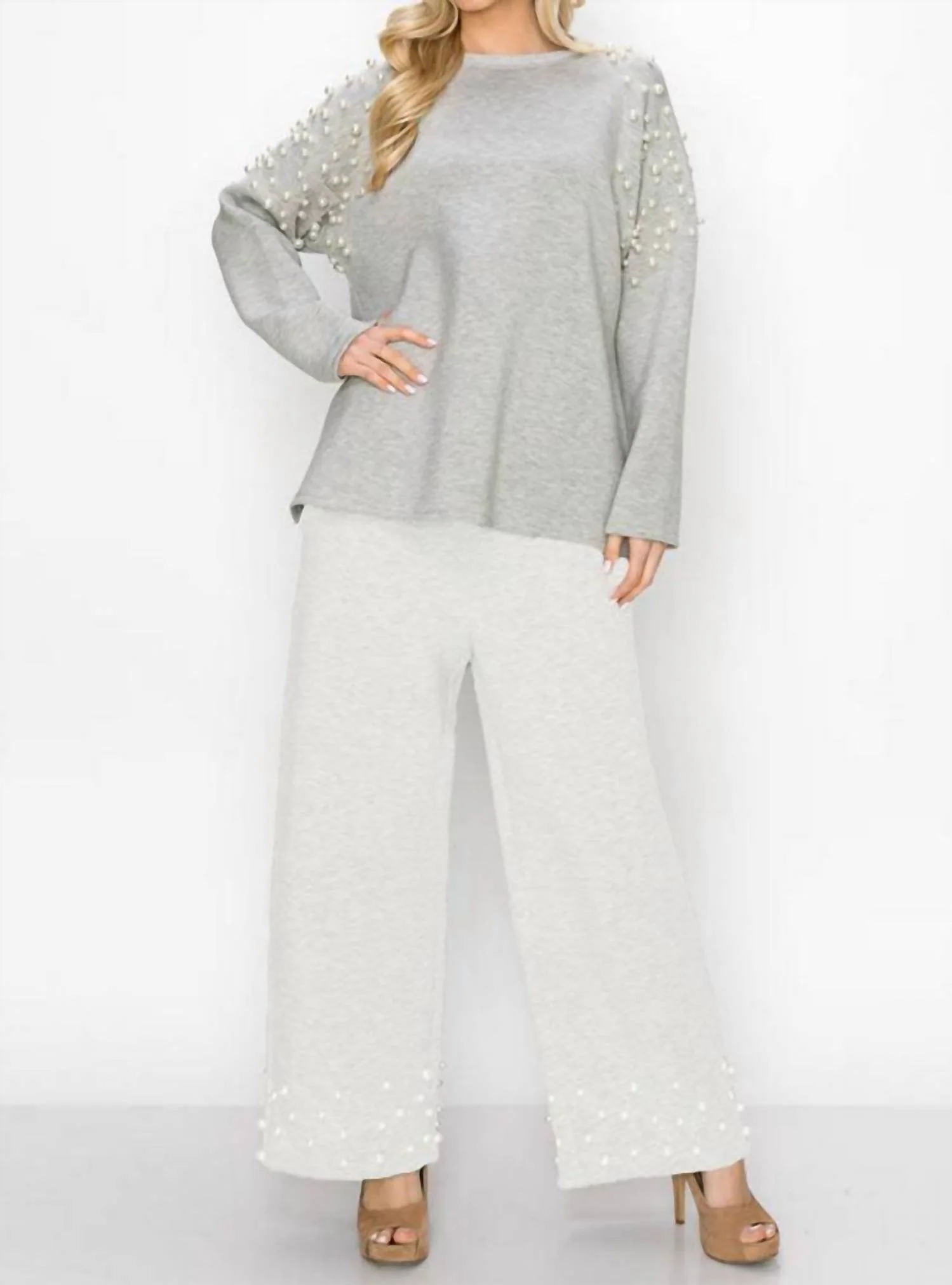 Faith Pearl Trim Pant In White