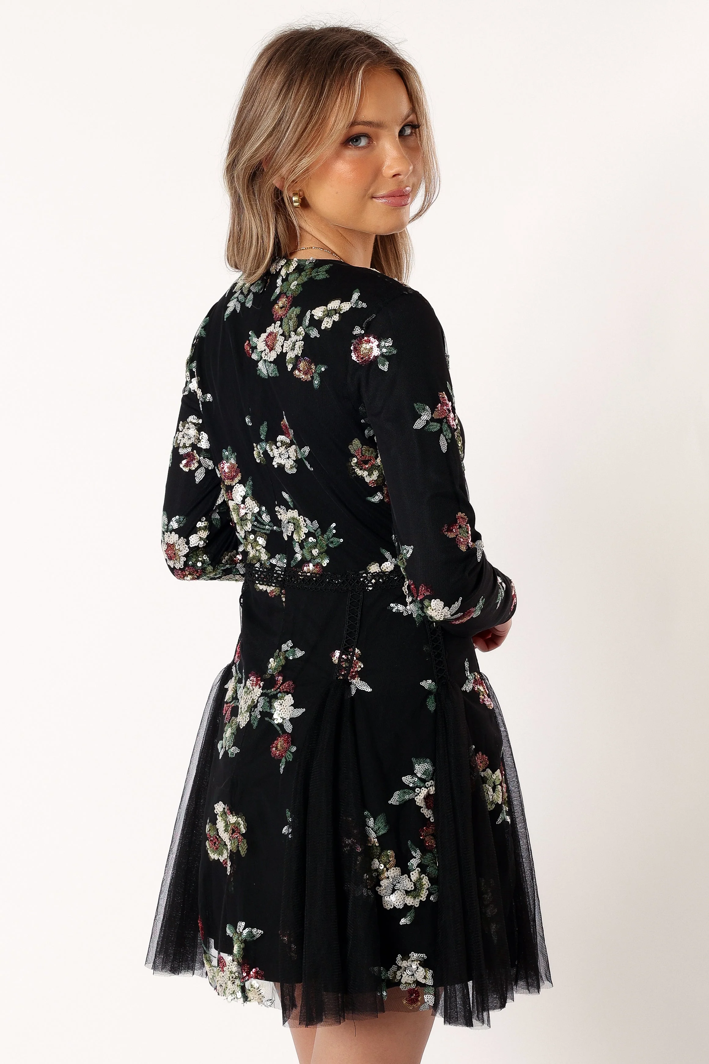 Woodsen Long Sleeve Mini Dress - Black Floral