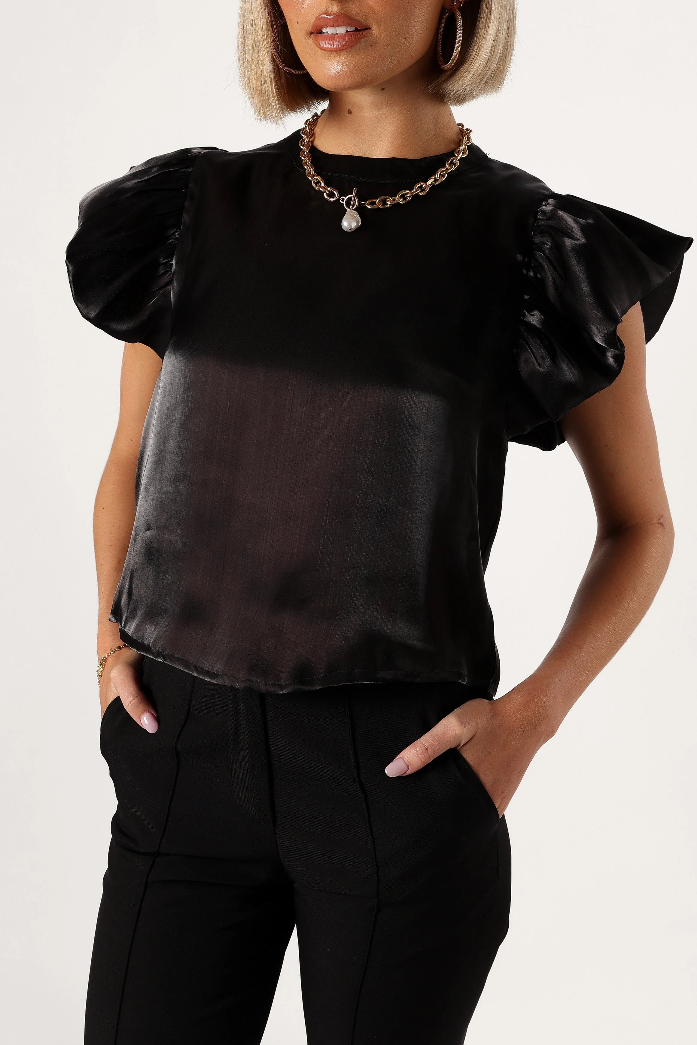 Marianna Ruffle Sleeve Top - Black