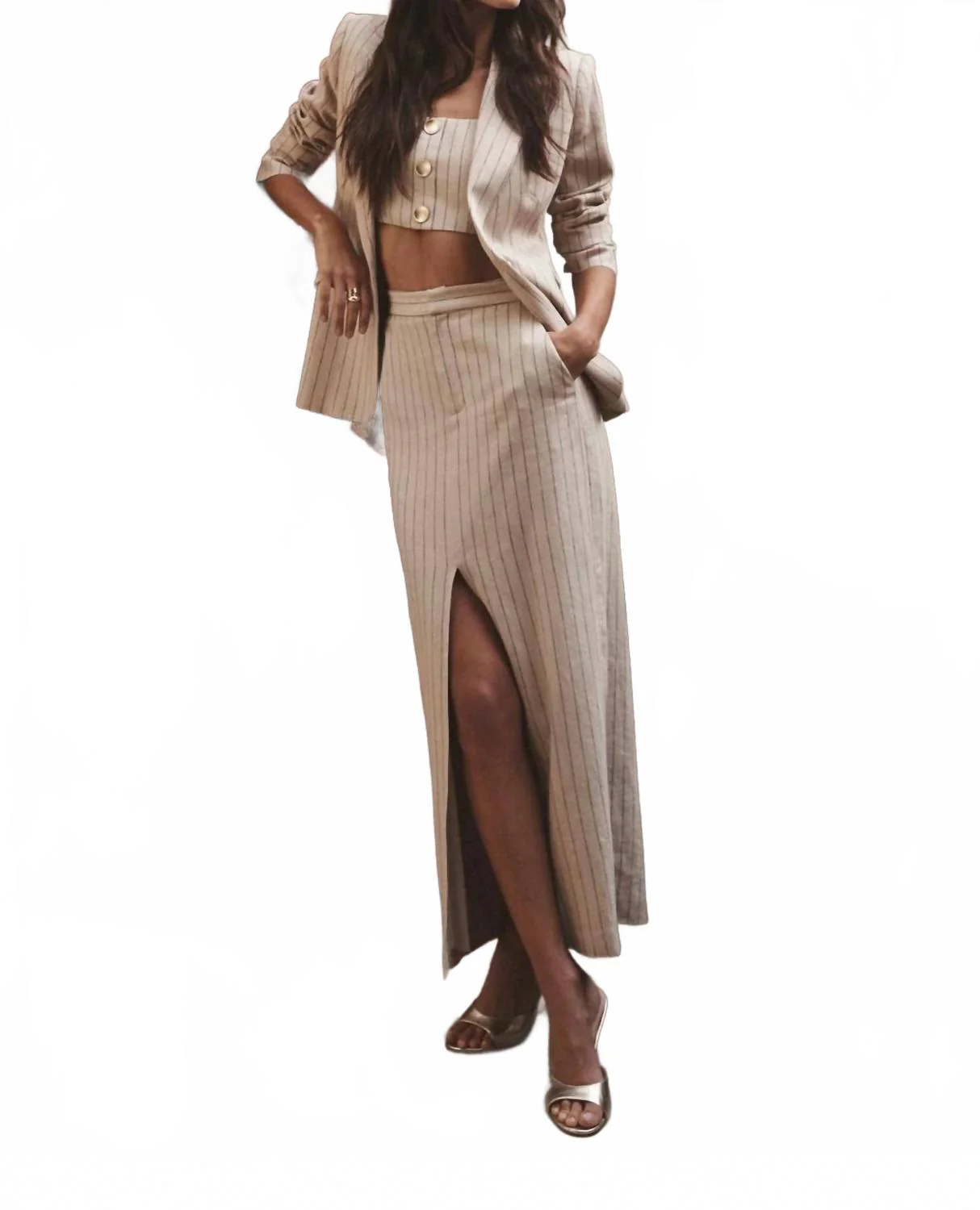 Chamberlain Blazer In Tan/brown Pinstripe