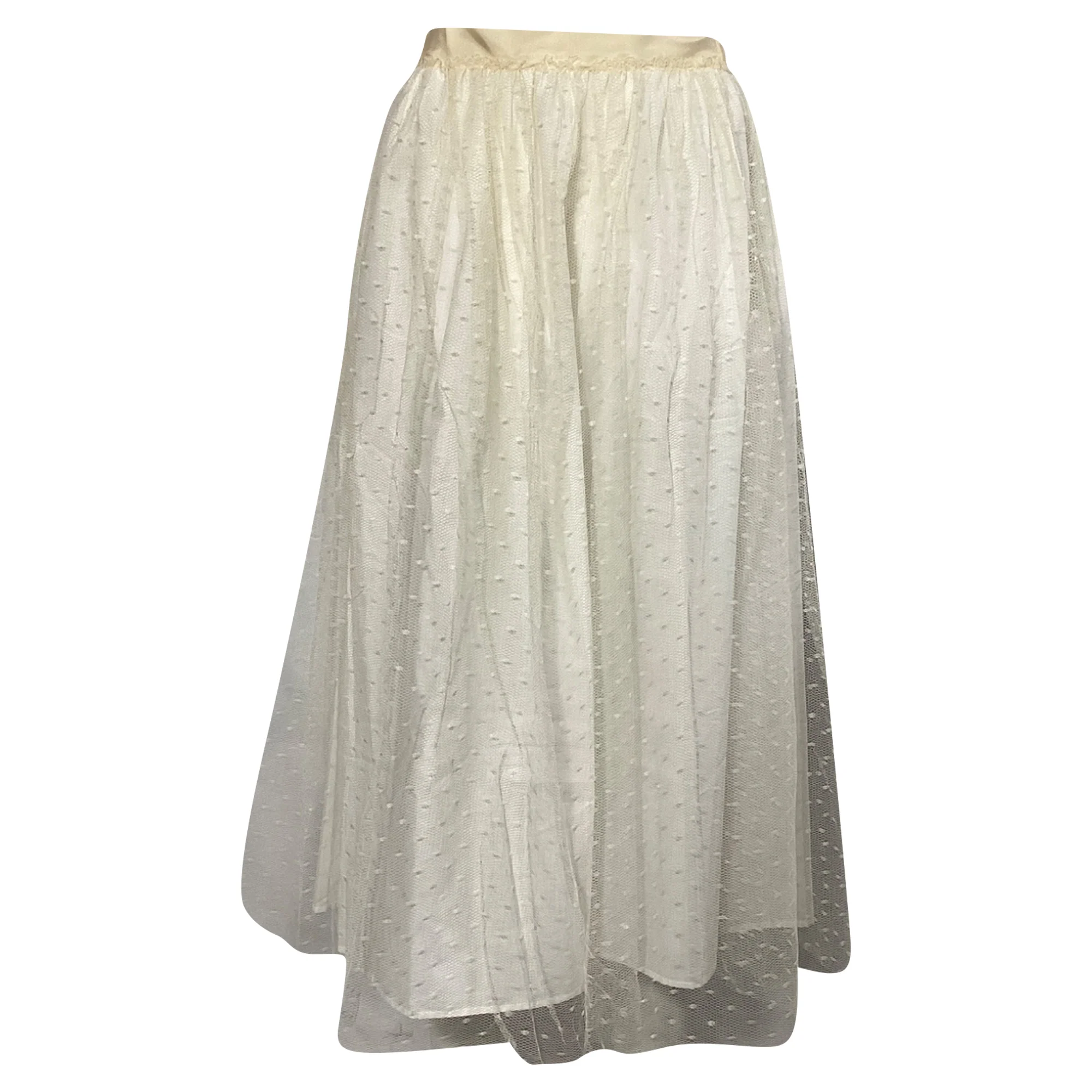 RED Valentino Swiss Dot Midi Tulle Skirt in Cream Polyester