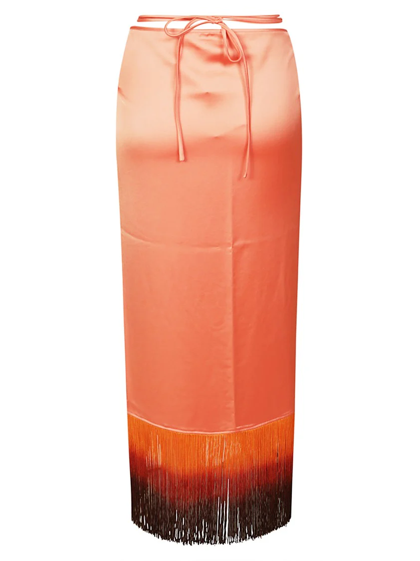 Gradient Midi Skirt With Flowing Fringe Detail