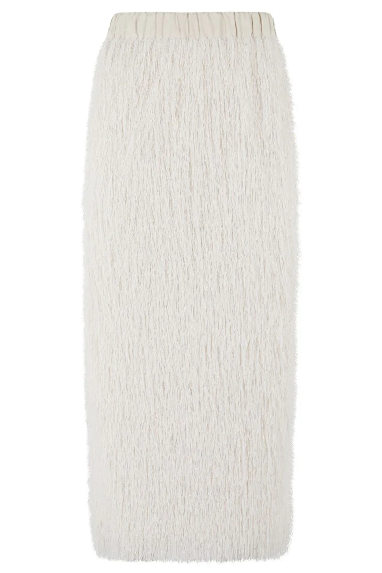Knee-Length Fringe Skirt With Elastic Waistband