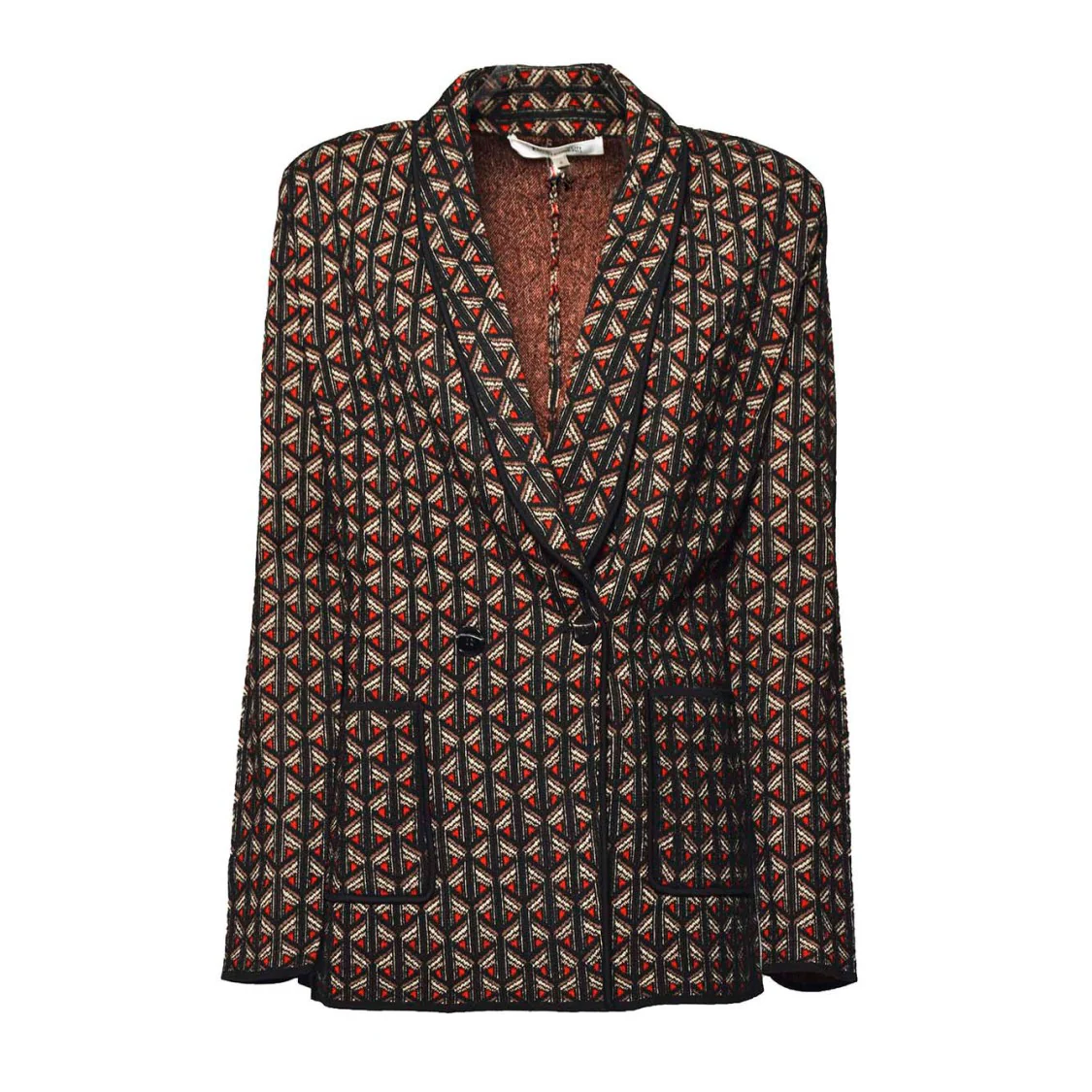 Tailored Single-Breasted Jacket With Geometric Pattern