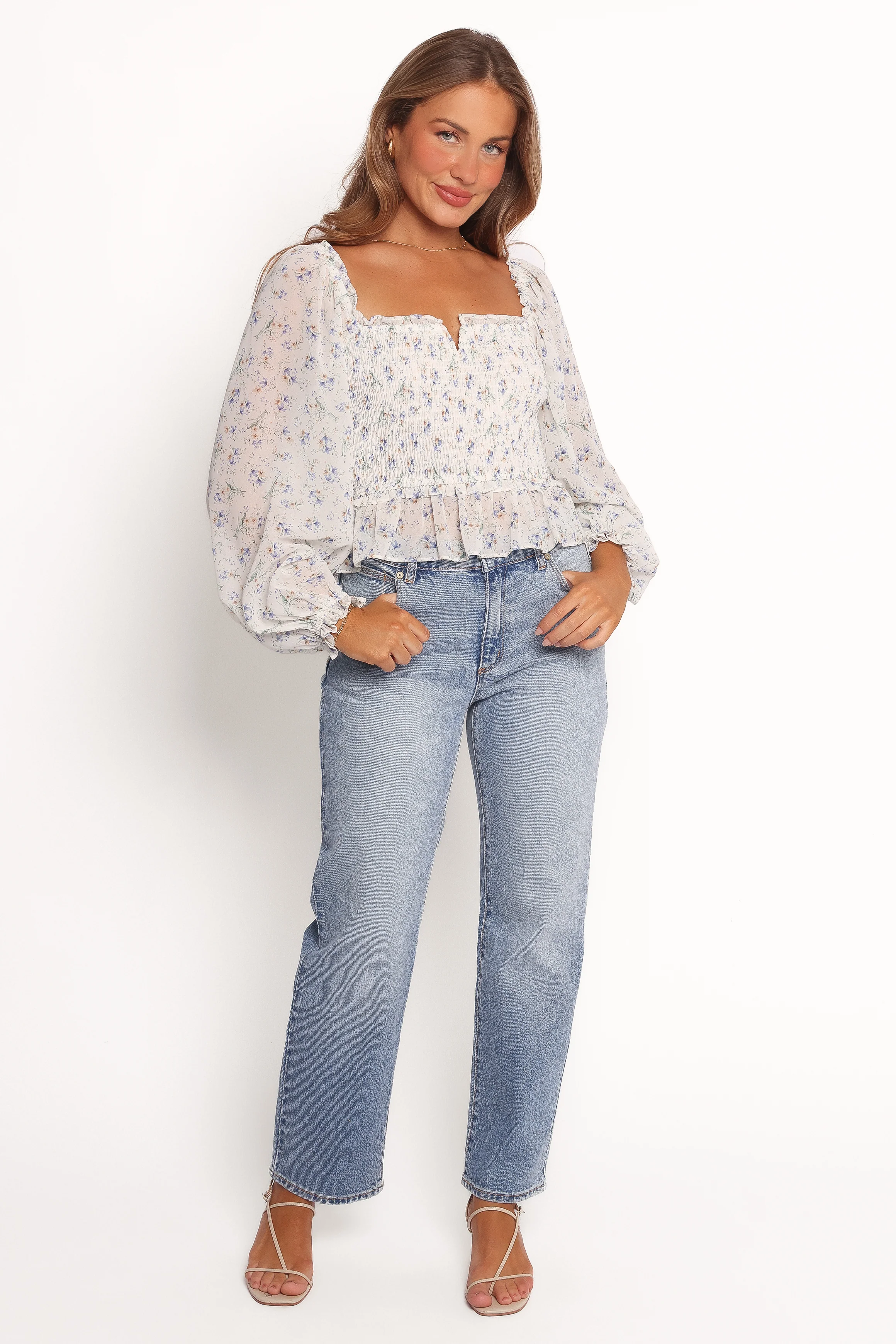 Paloma Long Sleeve Top - Blue Floral