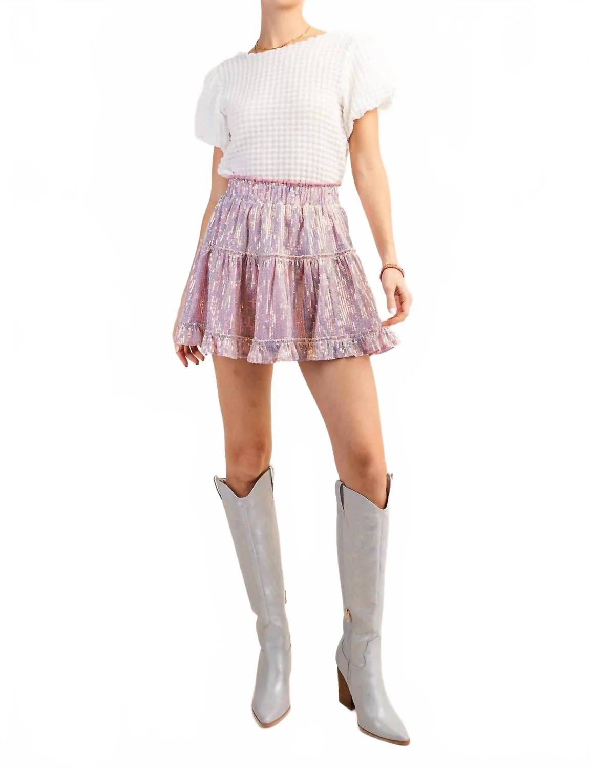 Sequin Lined Mini Skirt In Pink