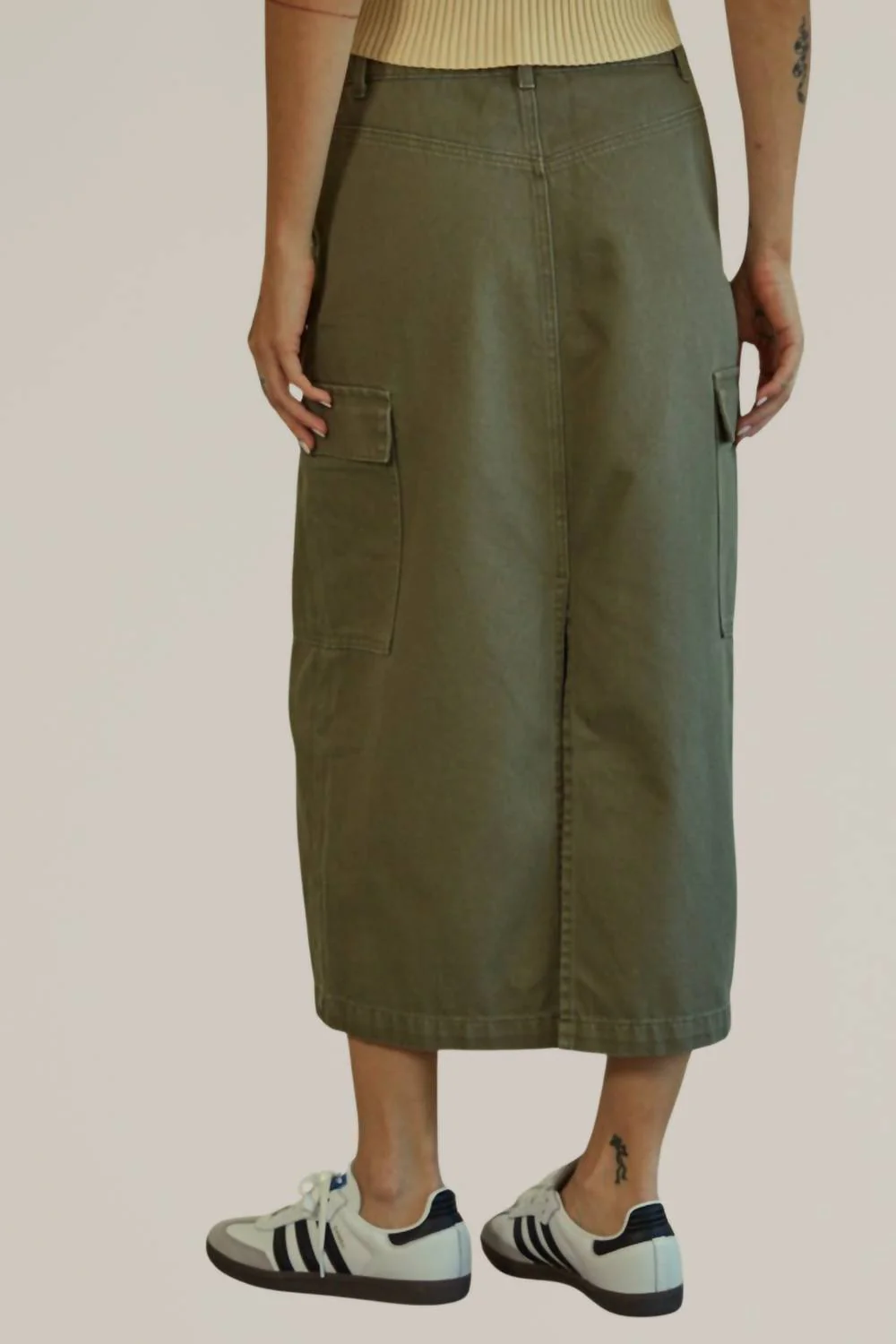 Cargo Midi Skirt In Olive