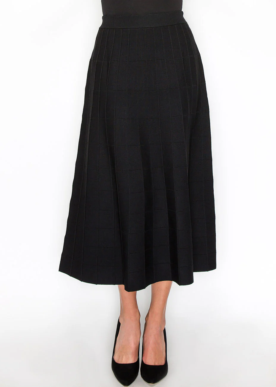 Grid-Knit Black A-Line Skirt