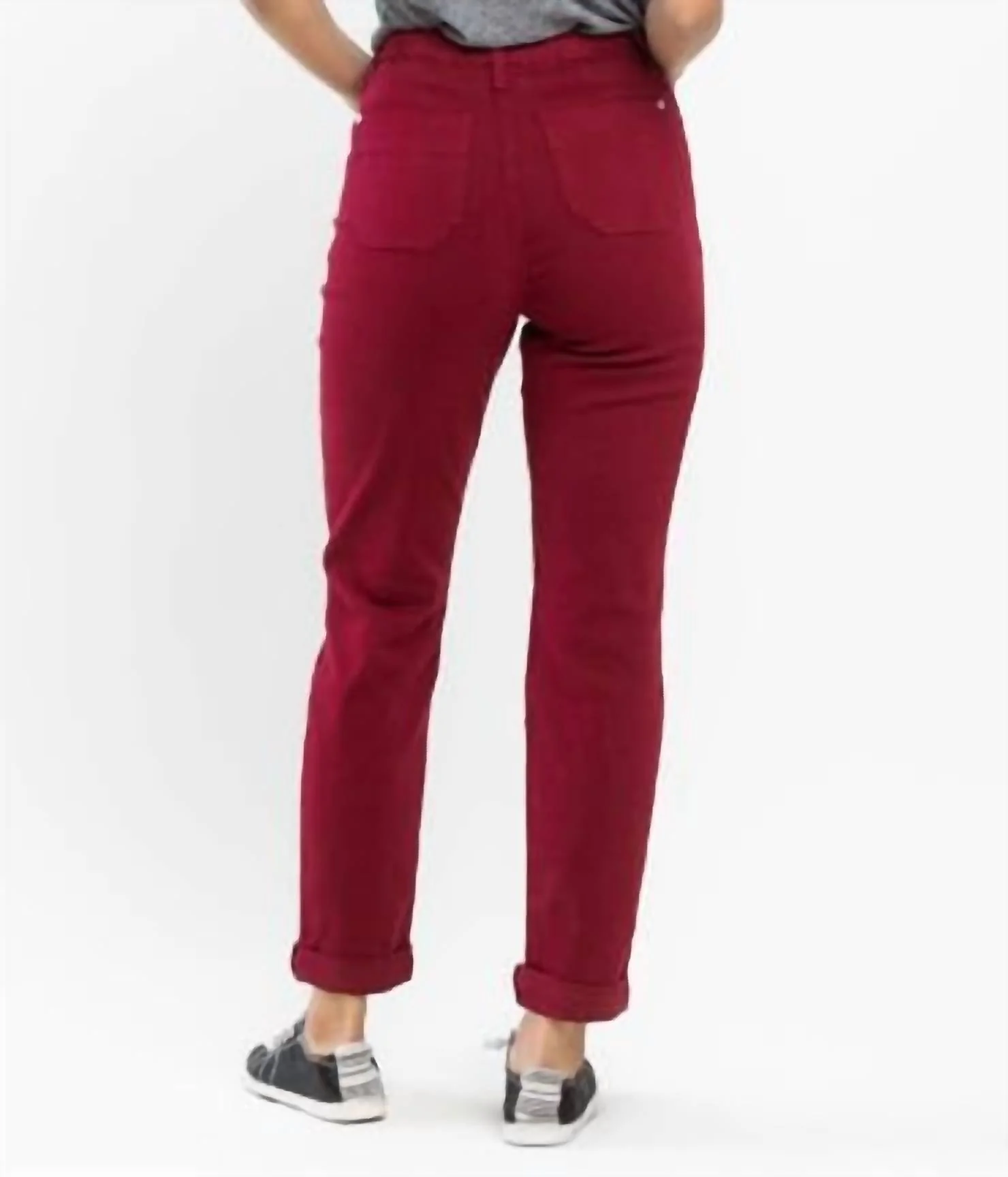 High Waist Pull On Double Cuff Jogger In Scarlett