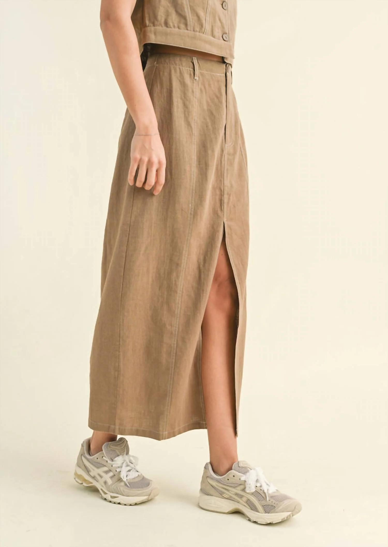 Casually Long Skirt In Olive