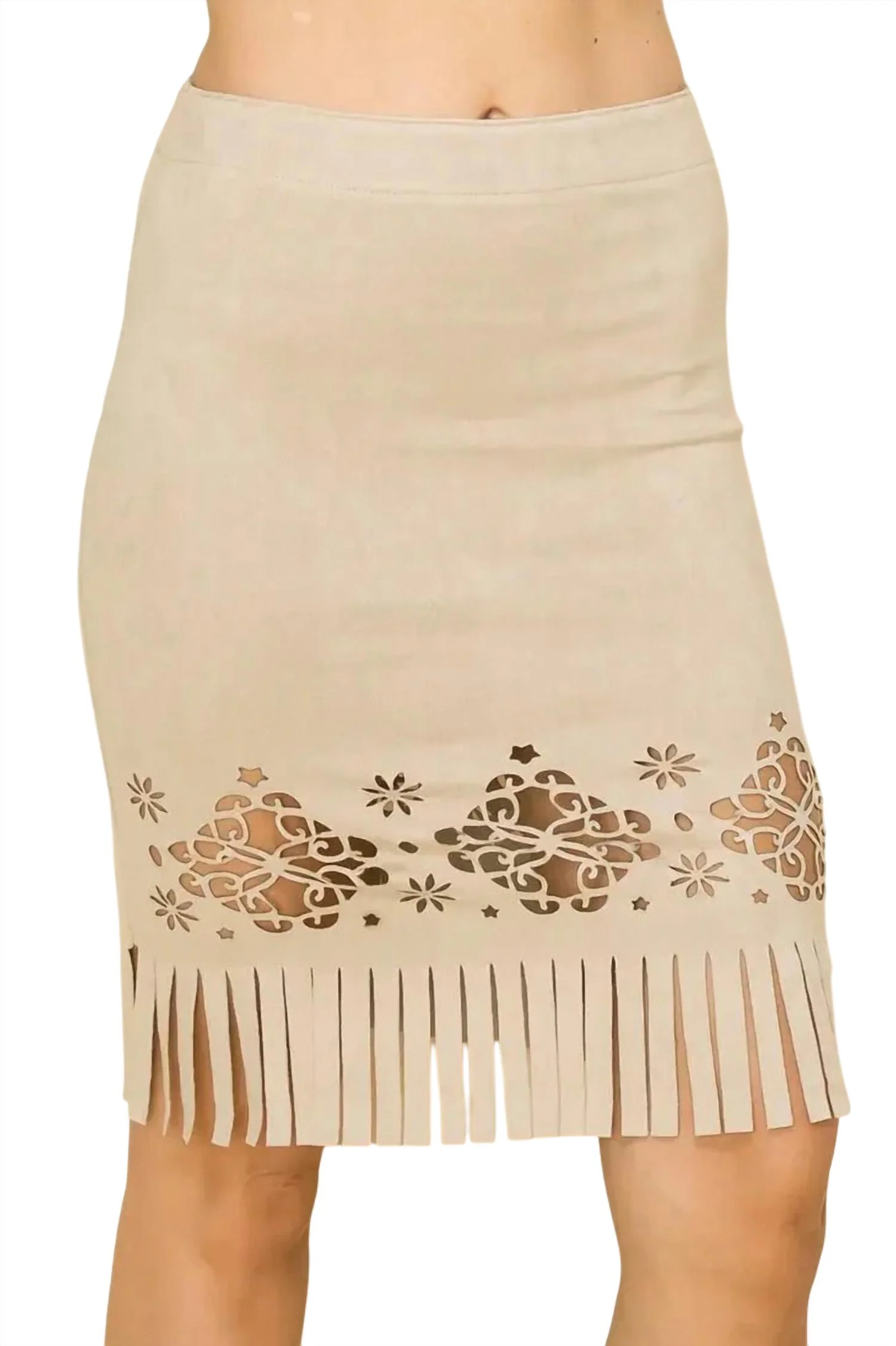 Lonni Laser Cut Fringe Skirt In Natural