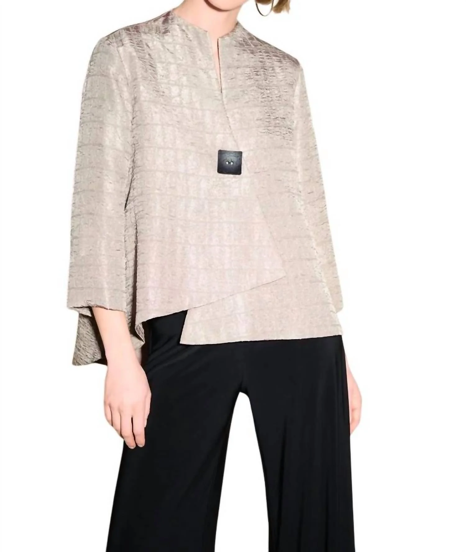 One Button Jacquard Jacket In Latte