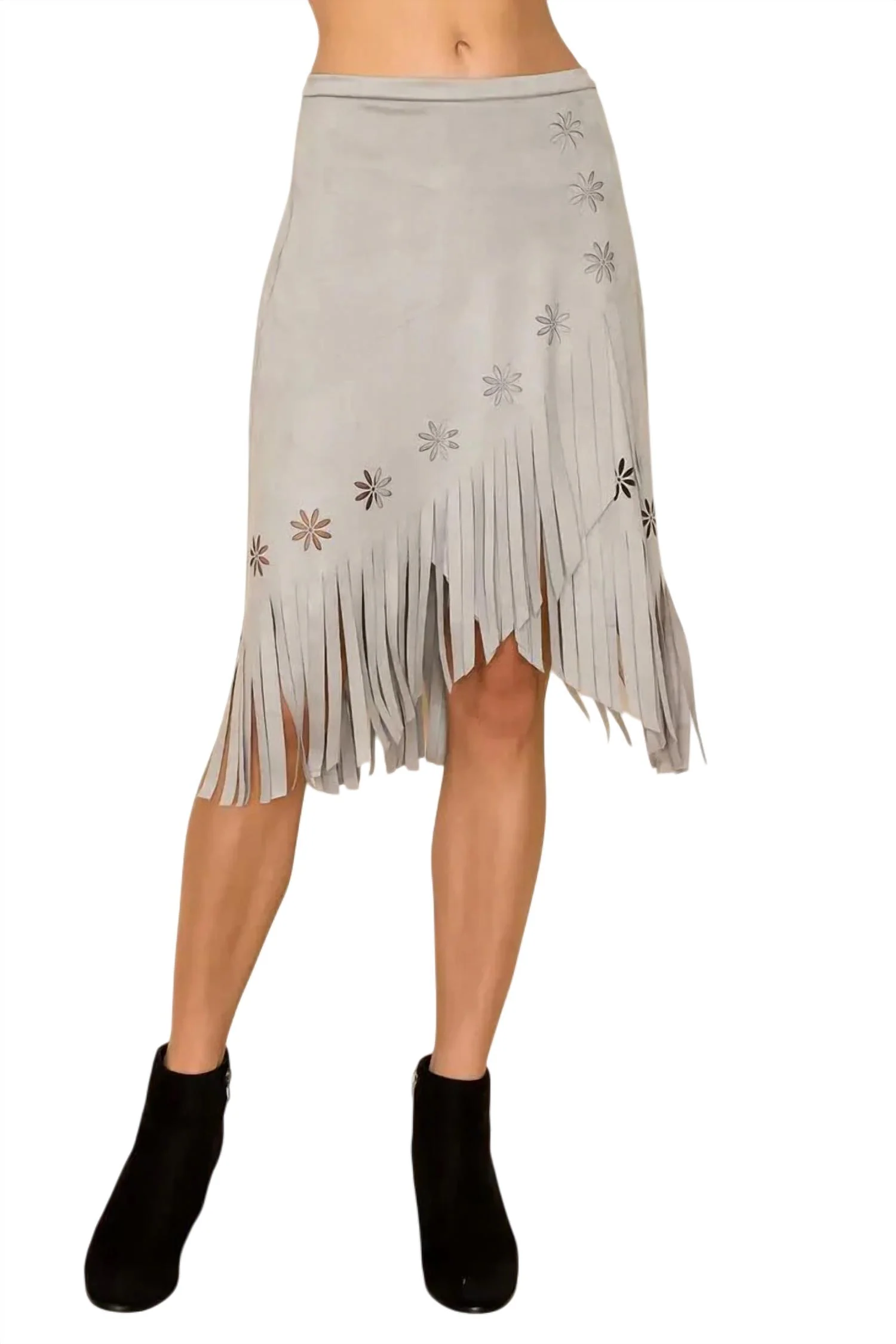 Olivia Overlay Fringe Skirt In Grey