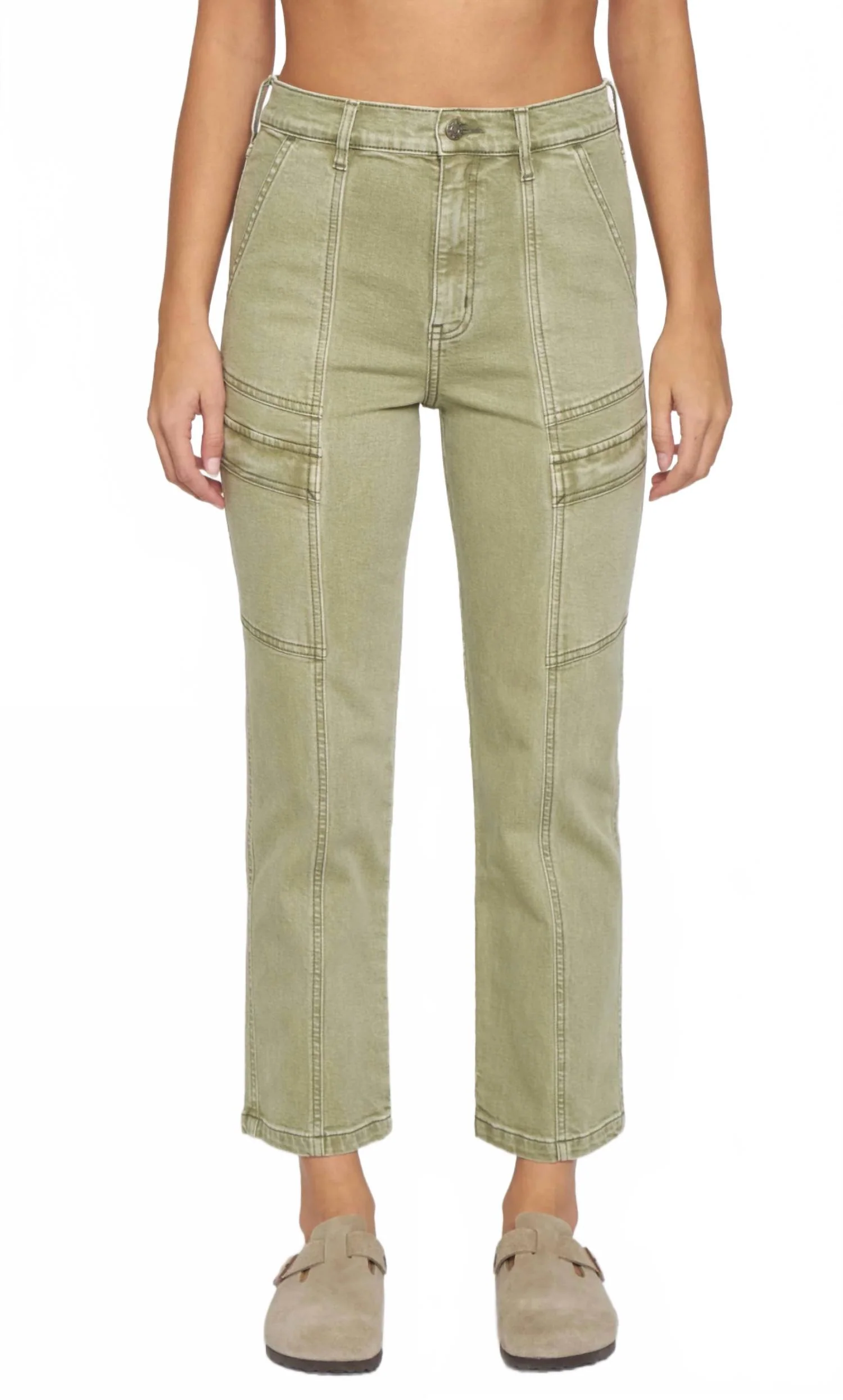 Women's Straight Up Cargo High Rise Straight Jean In Green