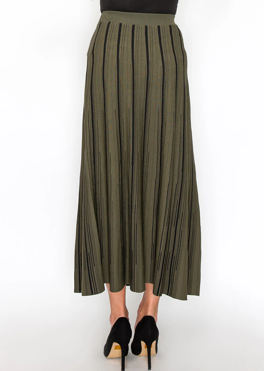 Classic Olive Striped Midi Skirt