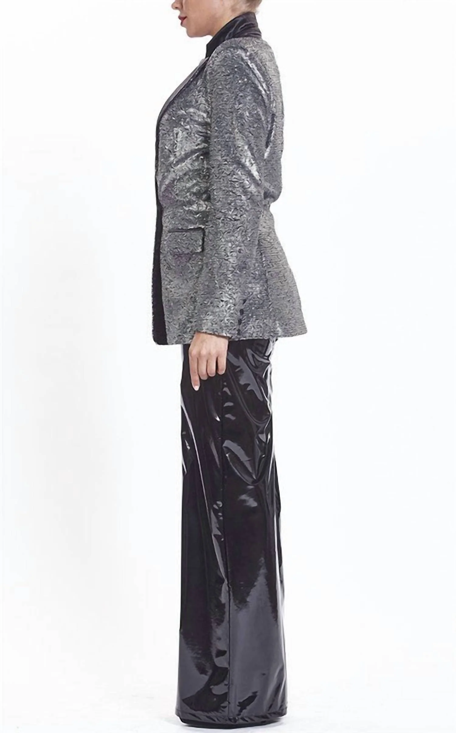Tuxedo Sequin Jacket In Grey