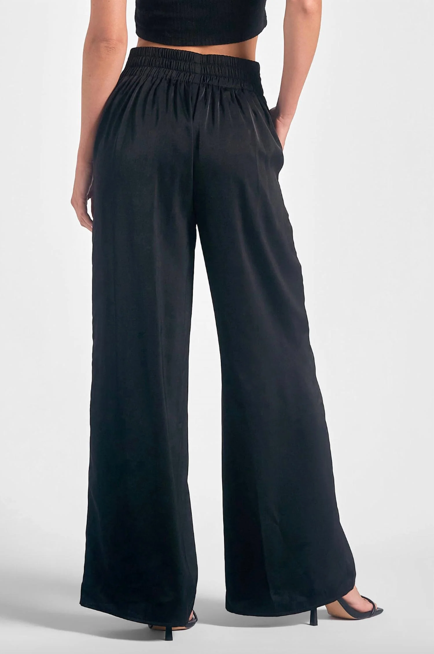 Wide Leg Elastic Pant In Black