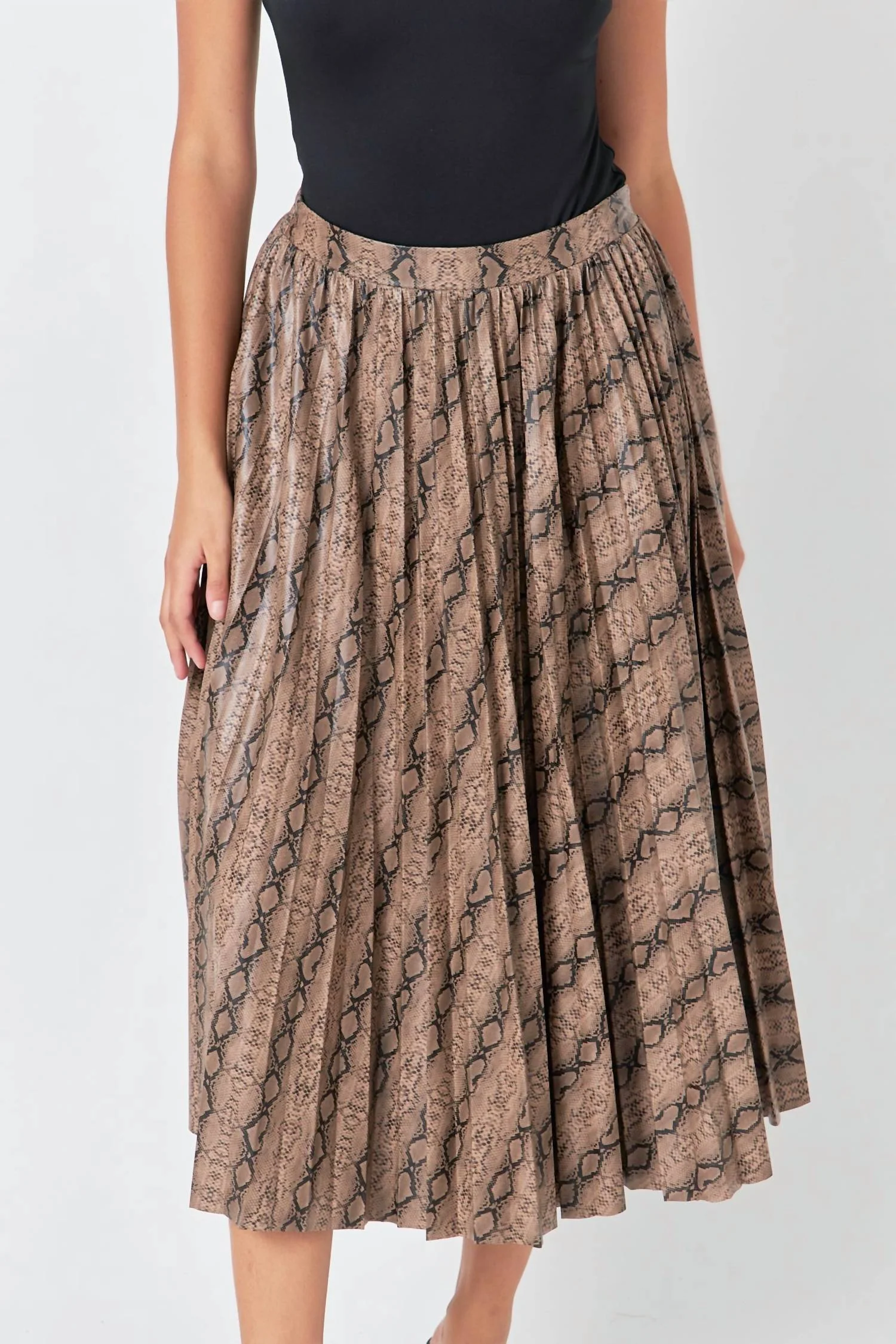 Snake Print Pleated Midi Skirt In Animal