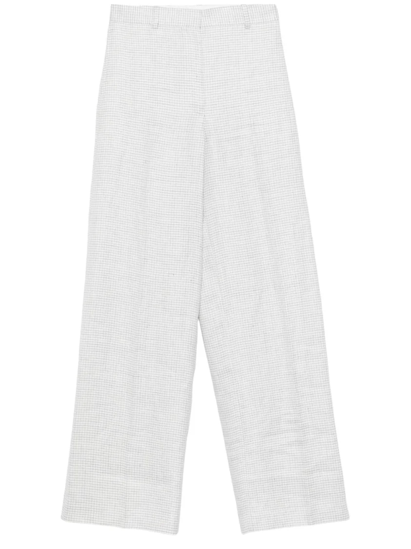 Grey Linen Blend Houndstooth Trousers