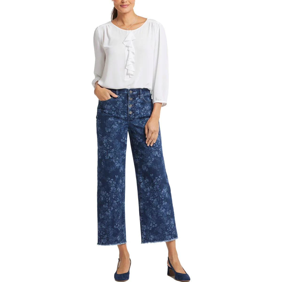 Teresa Womens Frayed Hem Denim Wide Leg Jeans