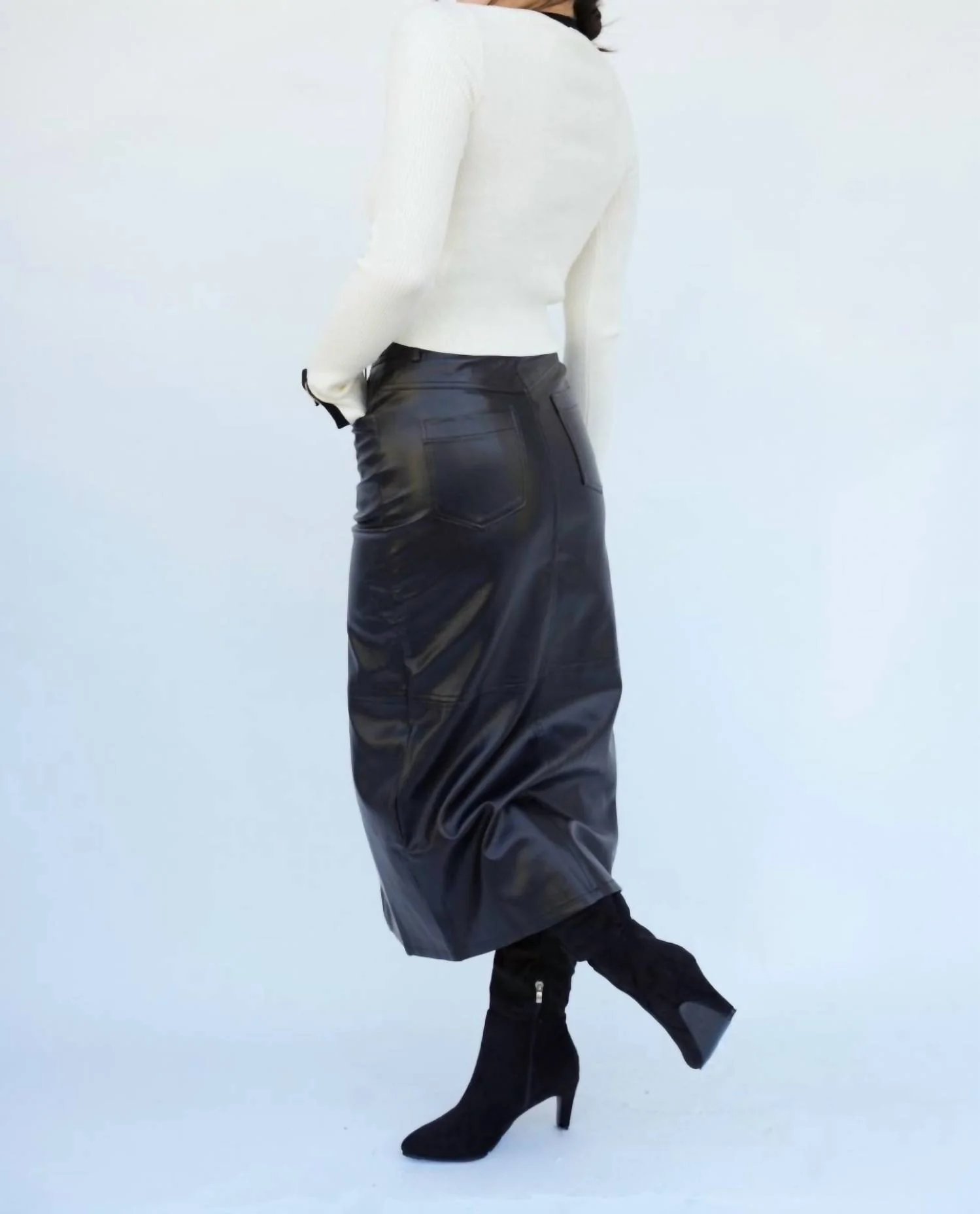 Lilliana Faux Leather Maxi Skirt In Black