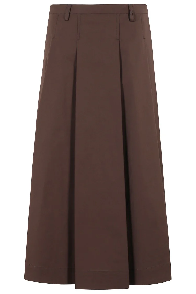 A-Line Brown Poplin Stretch Maxi Skirt