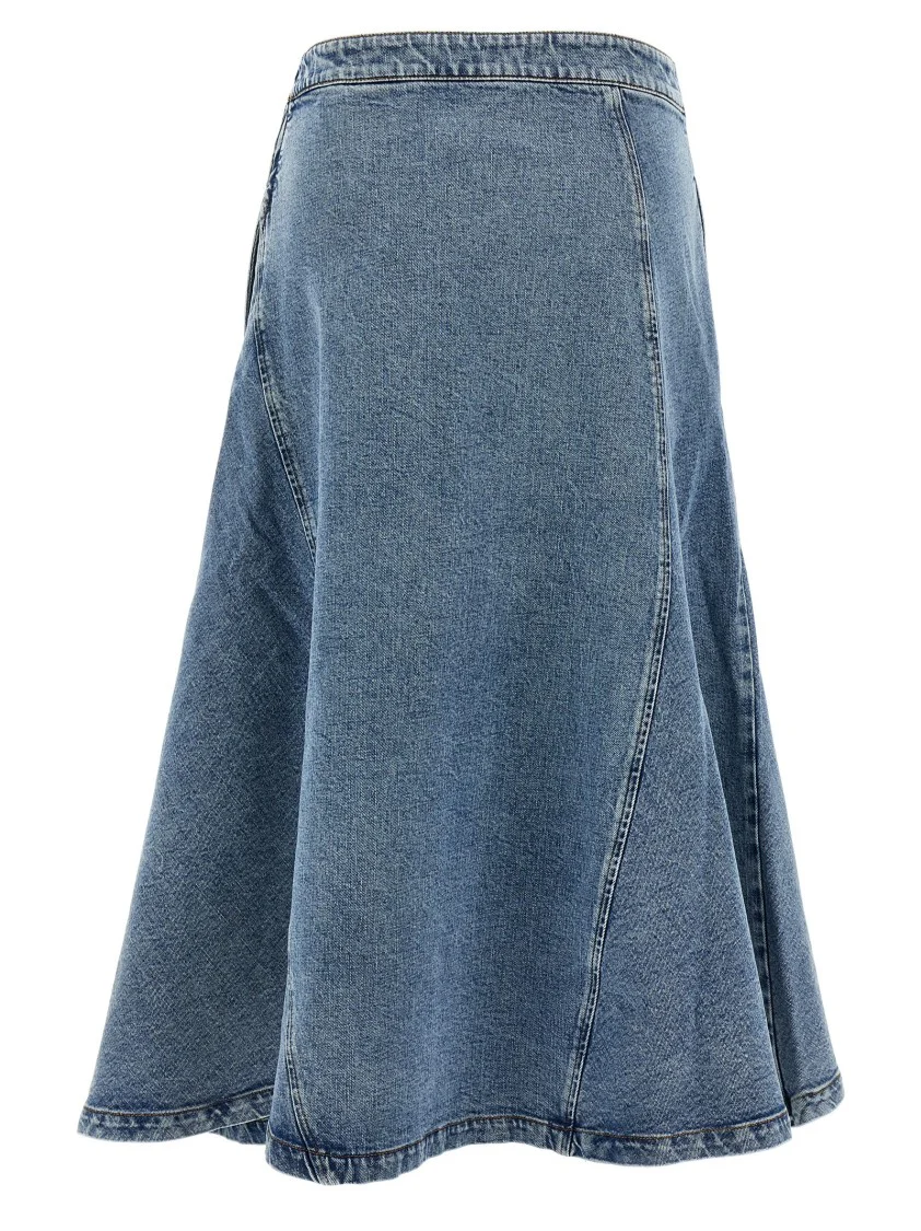 Flared Cotton Denim Midi Skirt