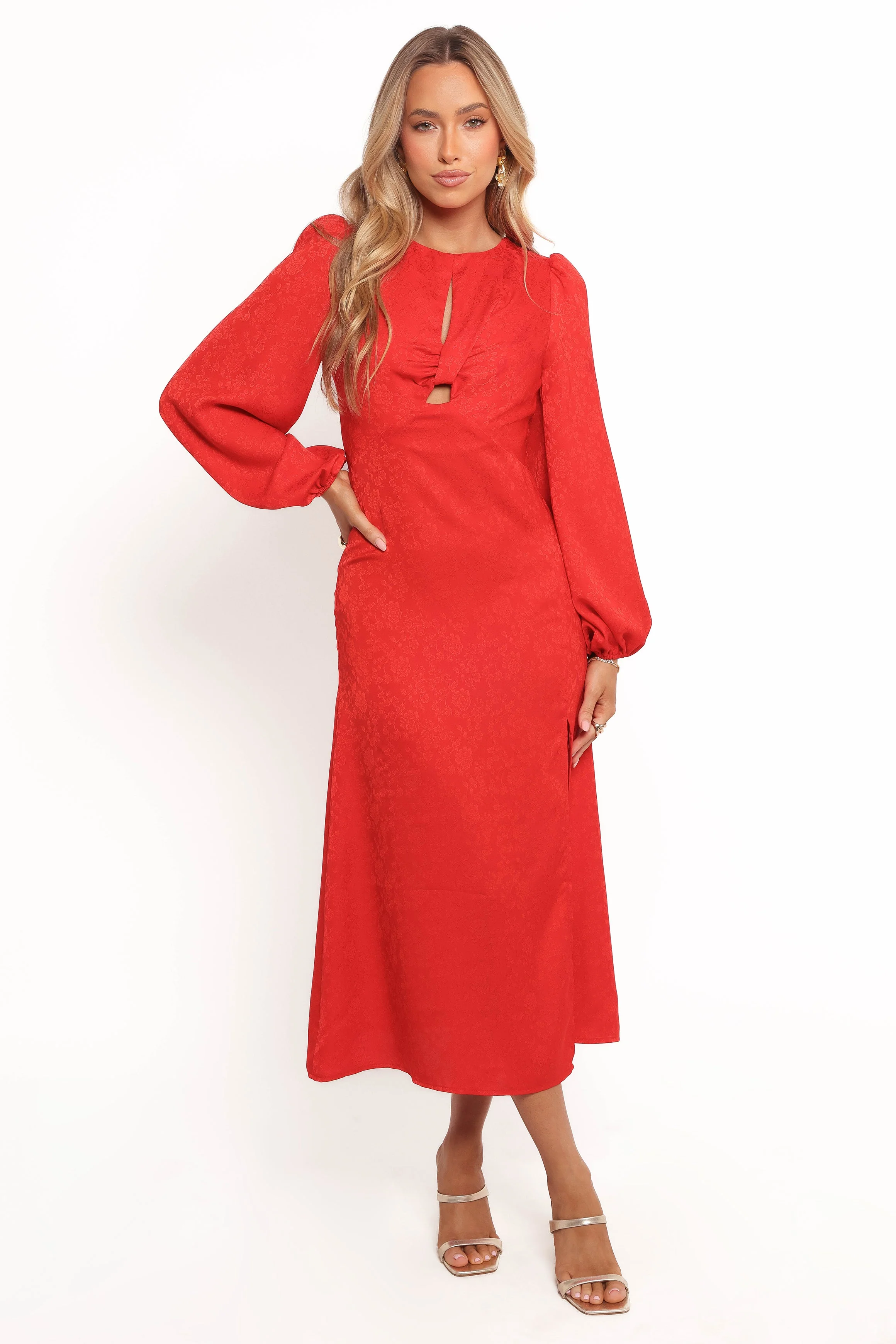 Laine Long Sleeve Midi Dress - Red
