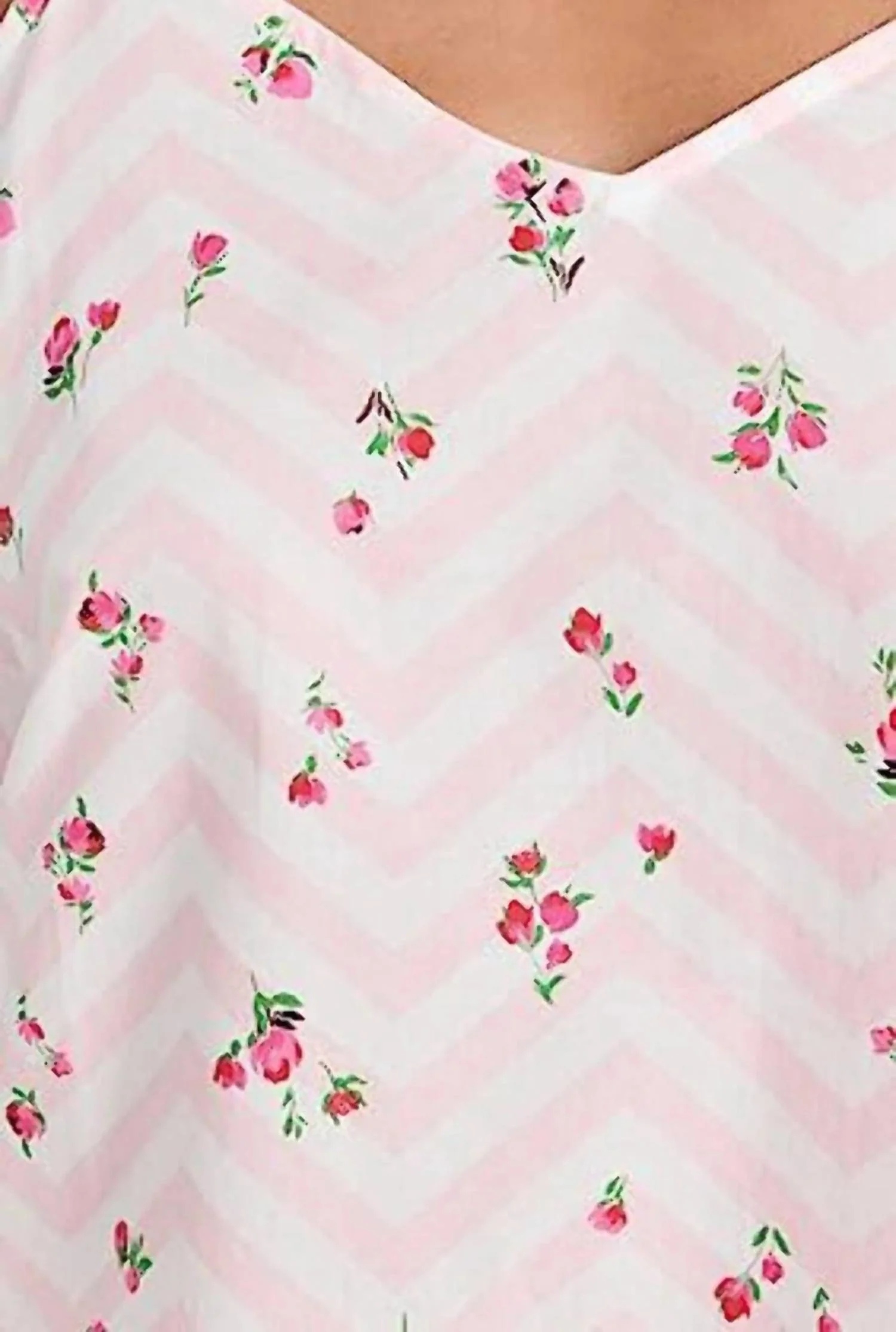 Josephine Woven Cotton Pj Set In Pink Floral/zigzag