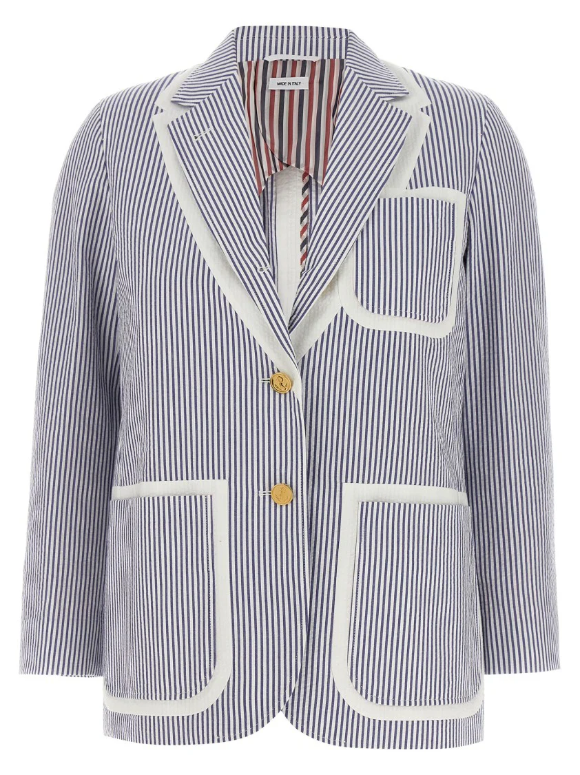 Single-Breasted Striped Cotton Seersucker Blazer