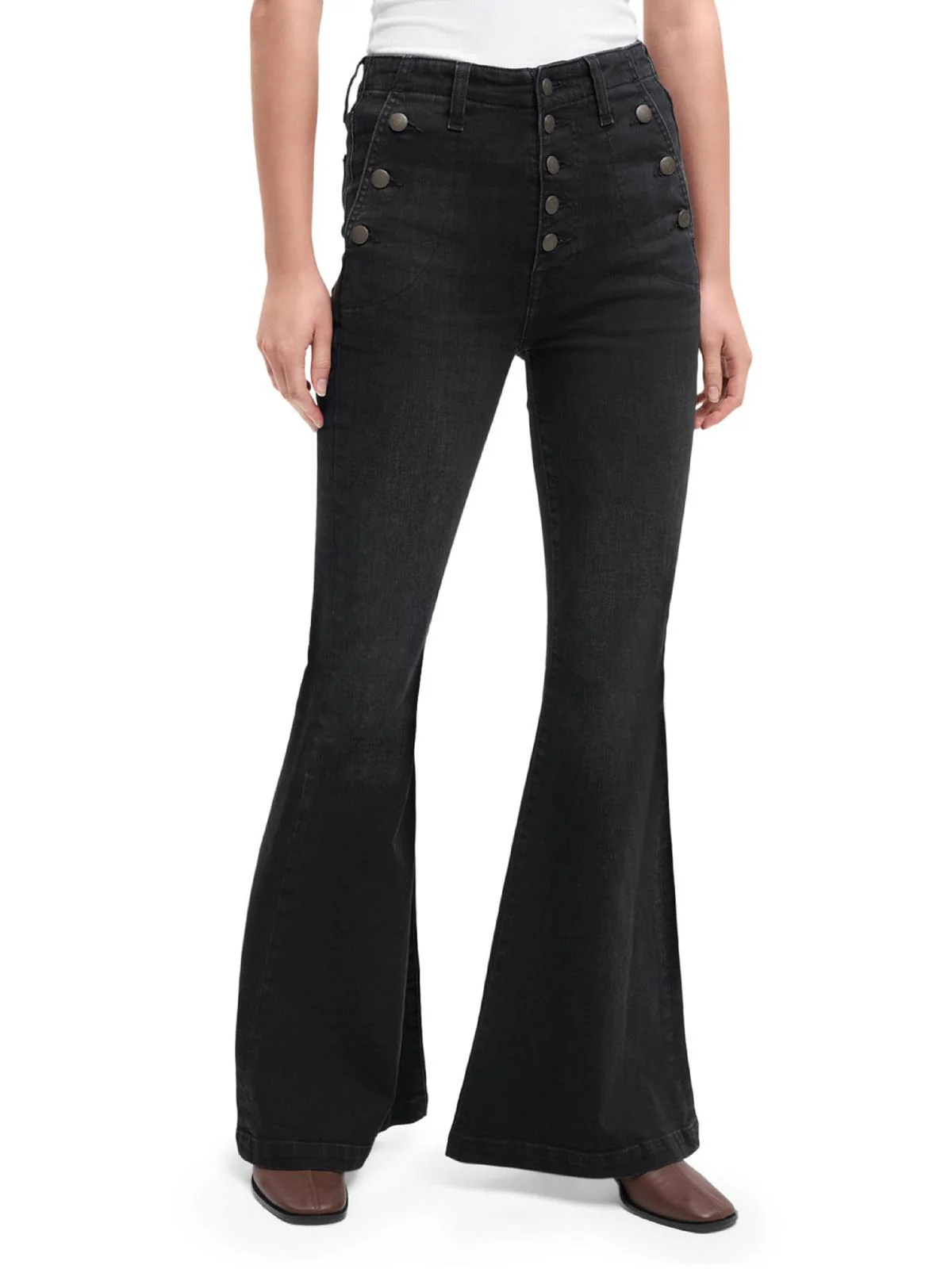 Portia Womens Button Fly Sailor Flare Jeans