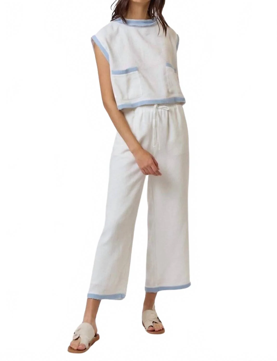 Elastic Waistband Color Contrast Set In Ivory-Sky