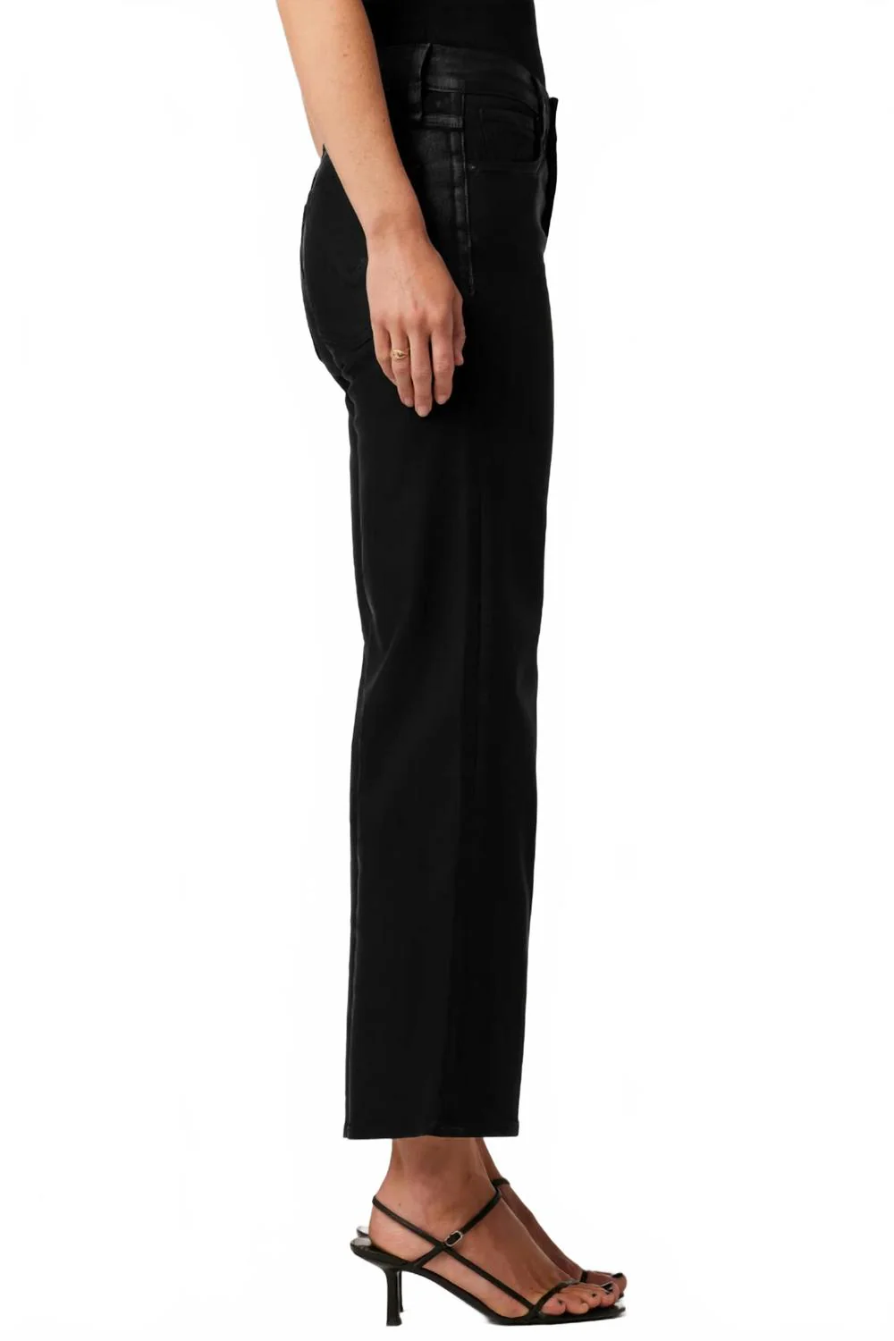 Rosie High Rise Wide Leg Ankle Jeans In Coated Black