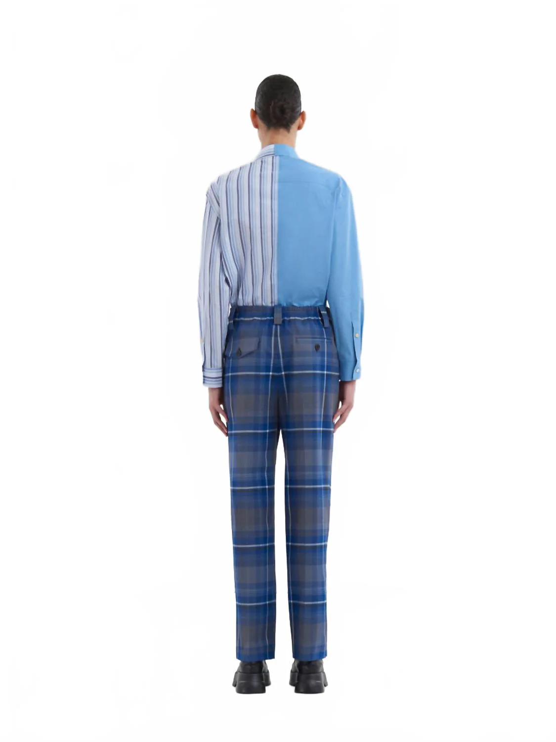 Pleated Plaid Trousers In Mazarine Blue