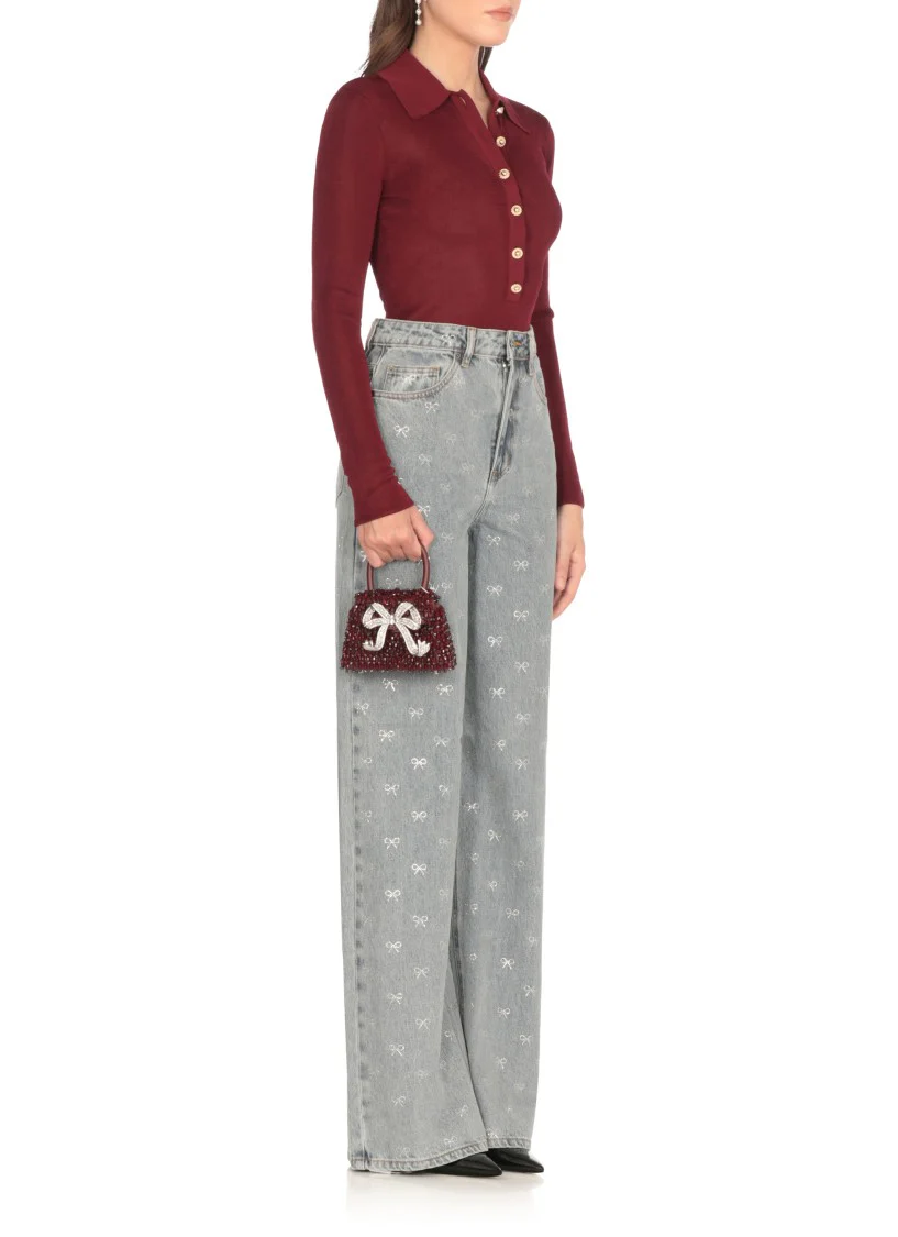 Light-Blue Wide-Leg Cotton Jeans With Bow