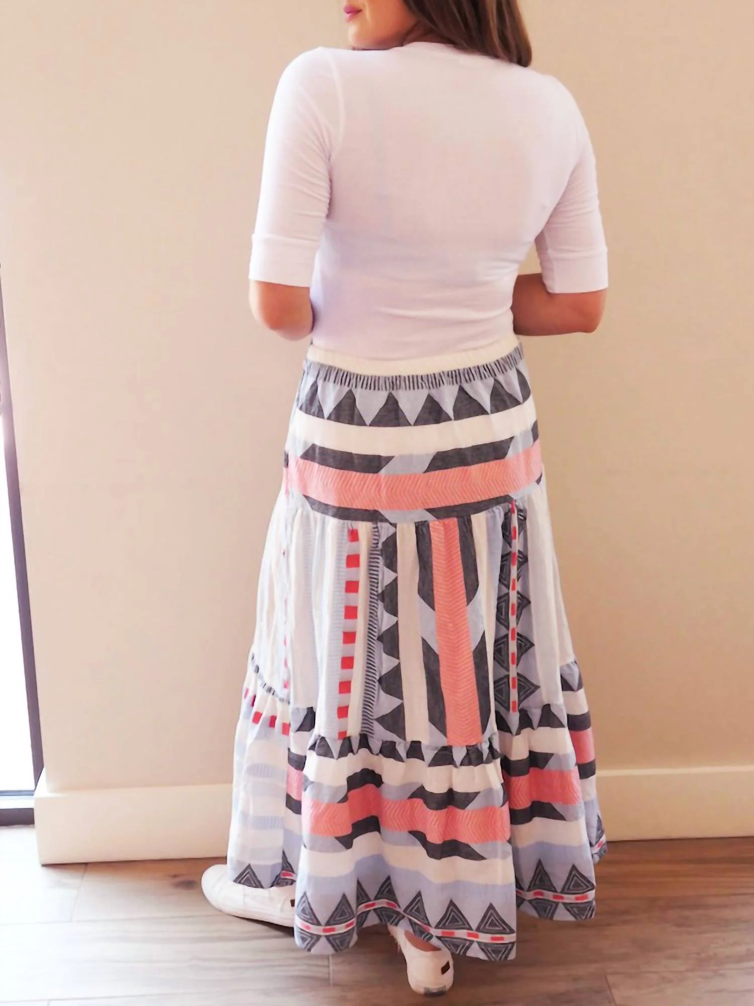 Meraki Tiered Skirt In Red Multi