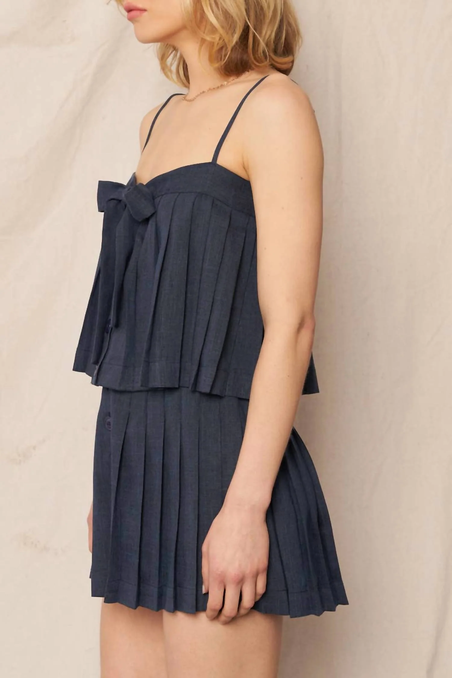 Pleated Bow Set In Navy