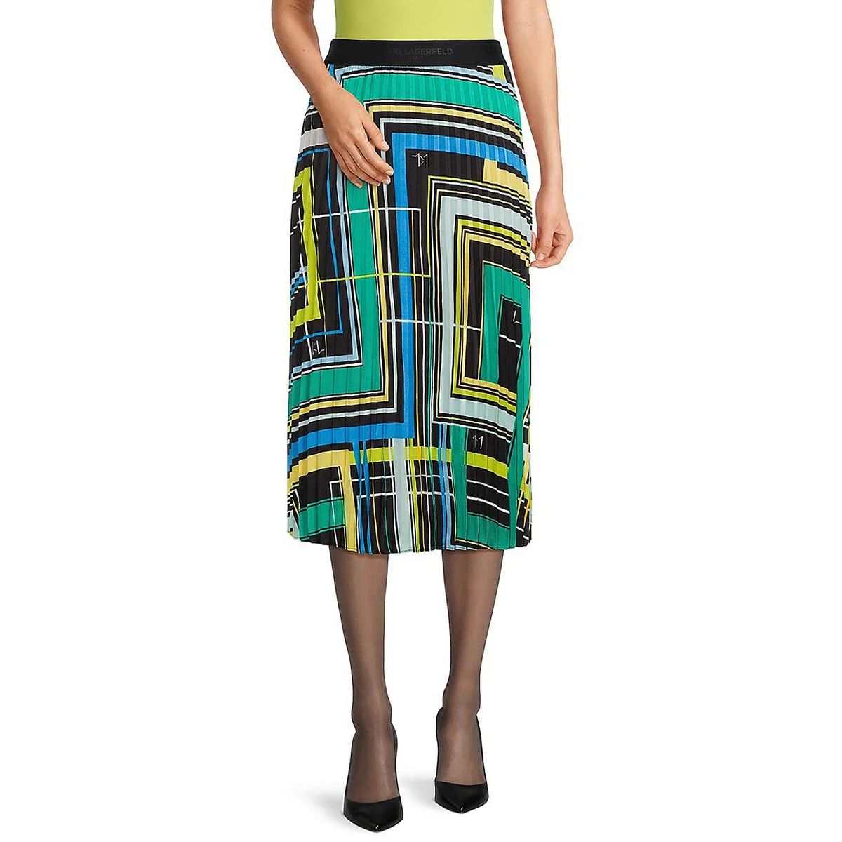 Womens Geometric Polyester Midi Skirt