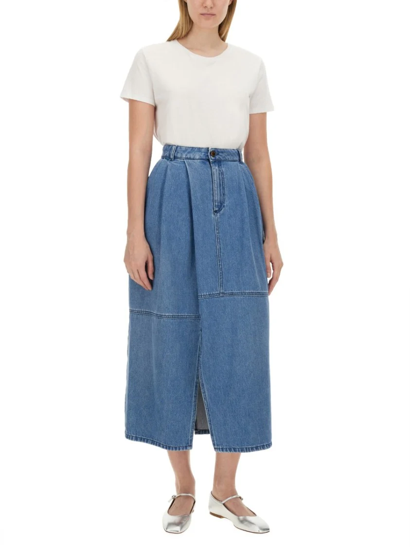 High-Waisted Midi Skirt With Front Slit
