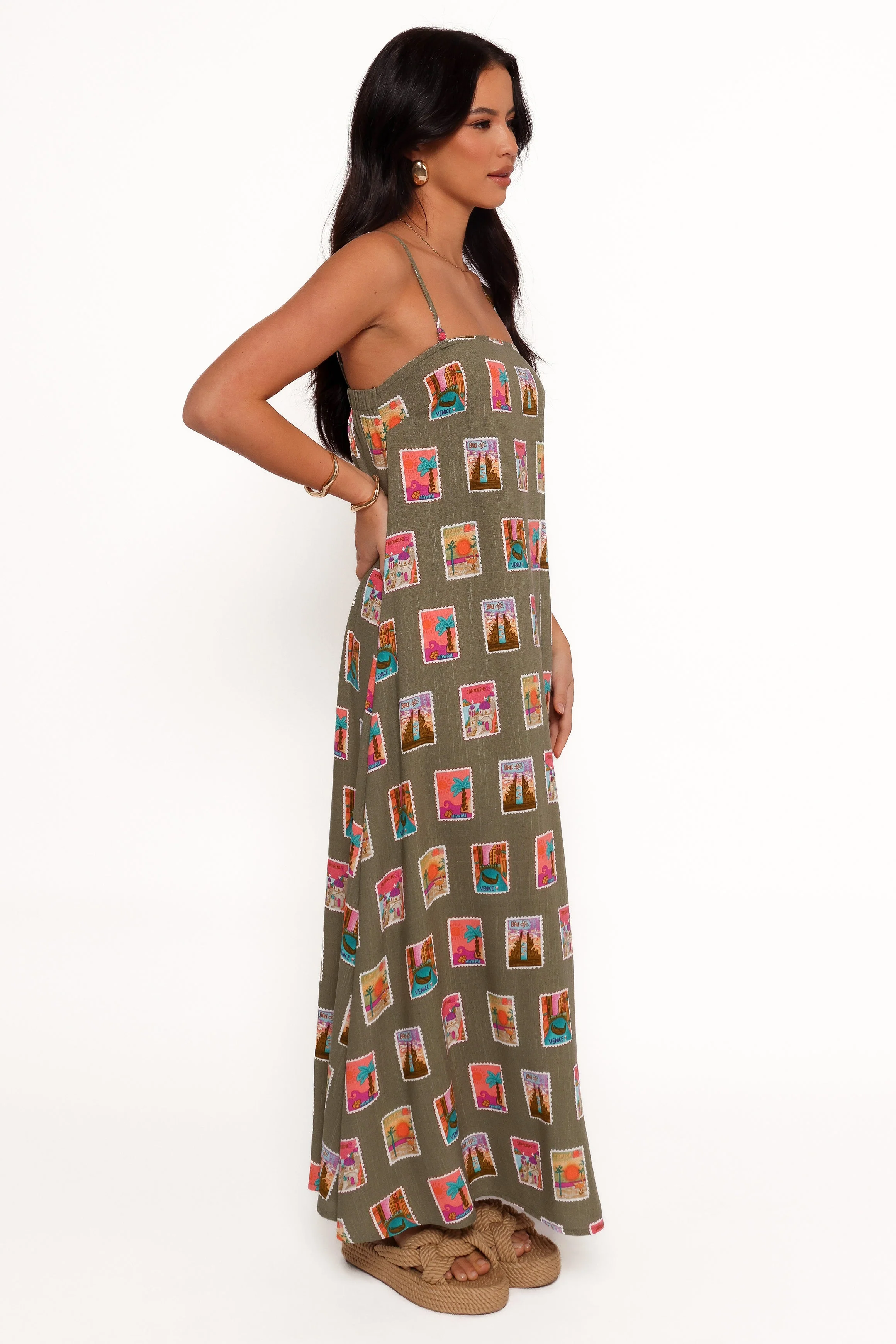 Aoife Maxi Dress - Olive Print