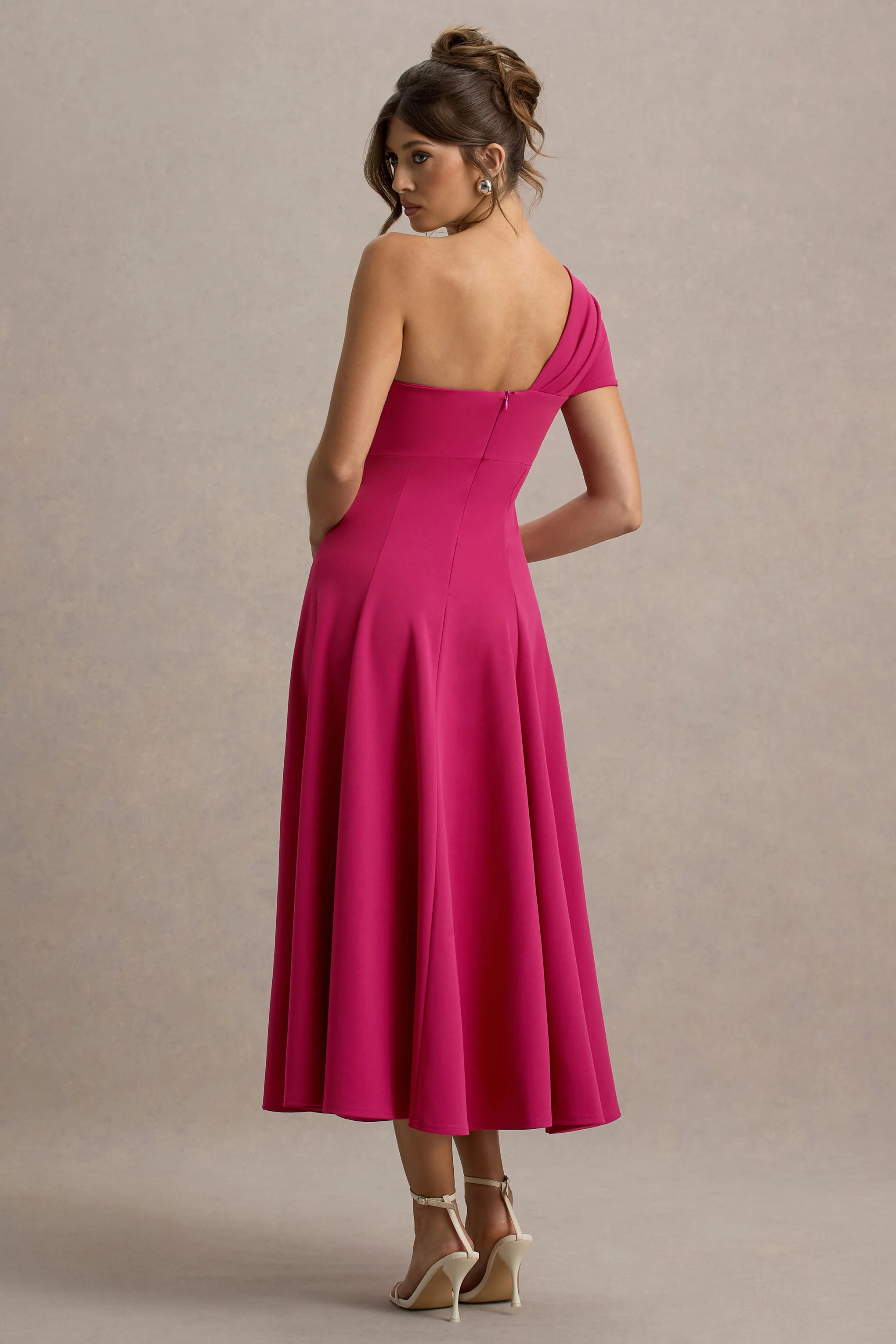 Malta | Hot Pink One-Shoulder Midi Dress