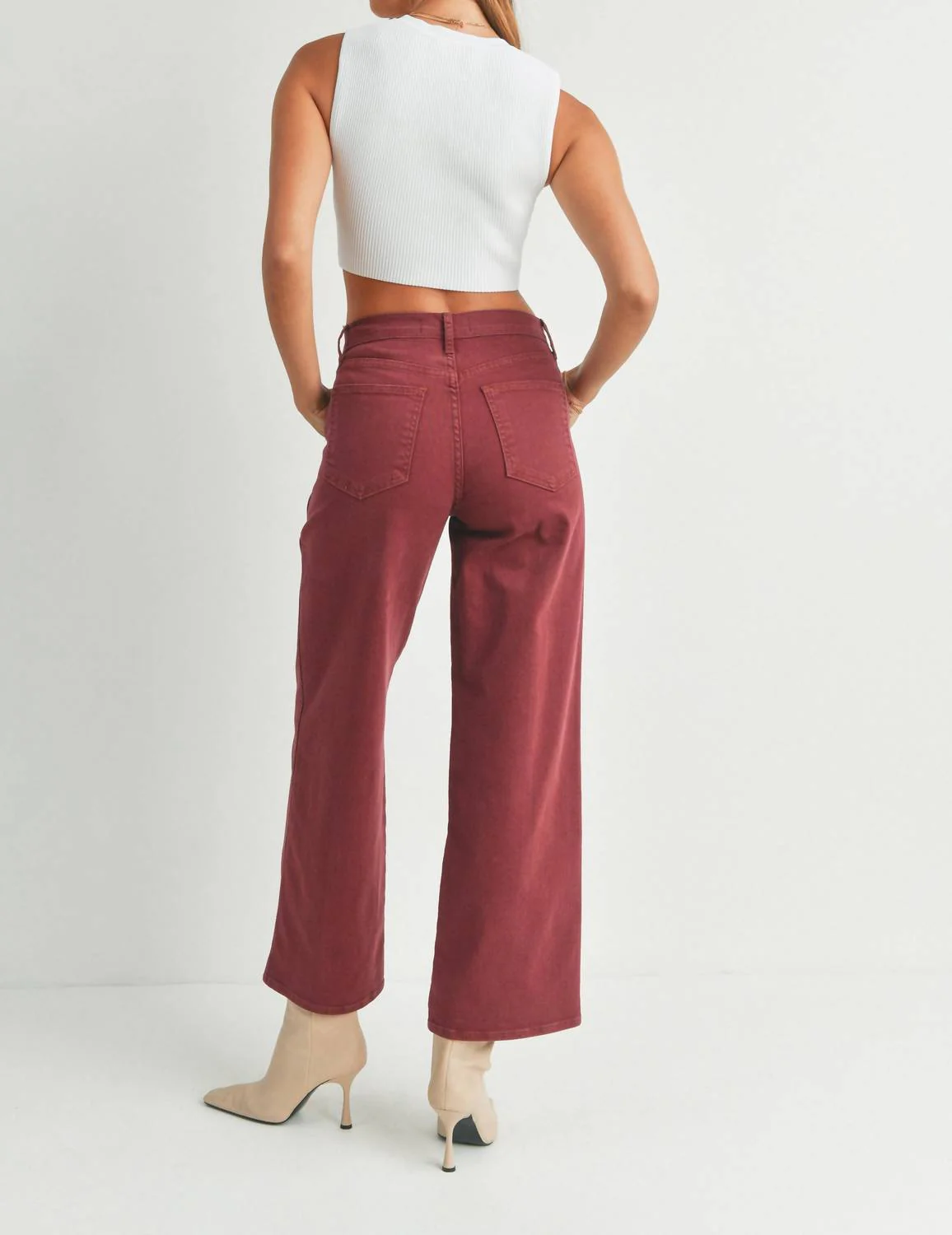 New Seamed Utility Straight Leg Jeans In Burgundy