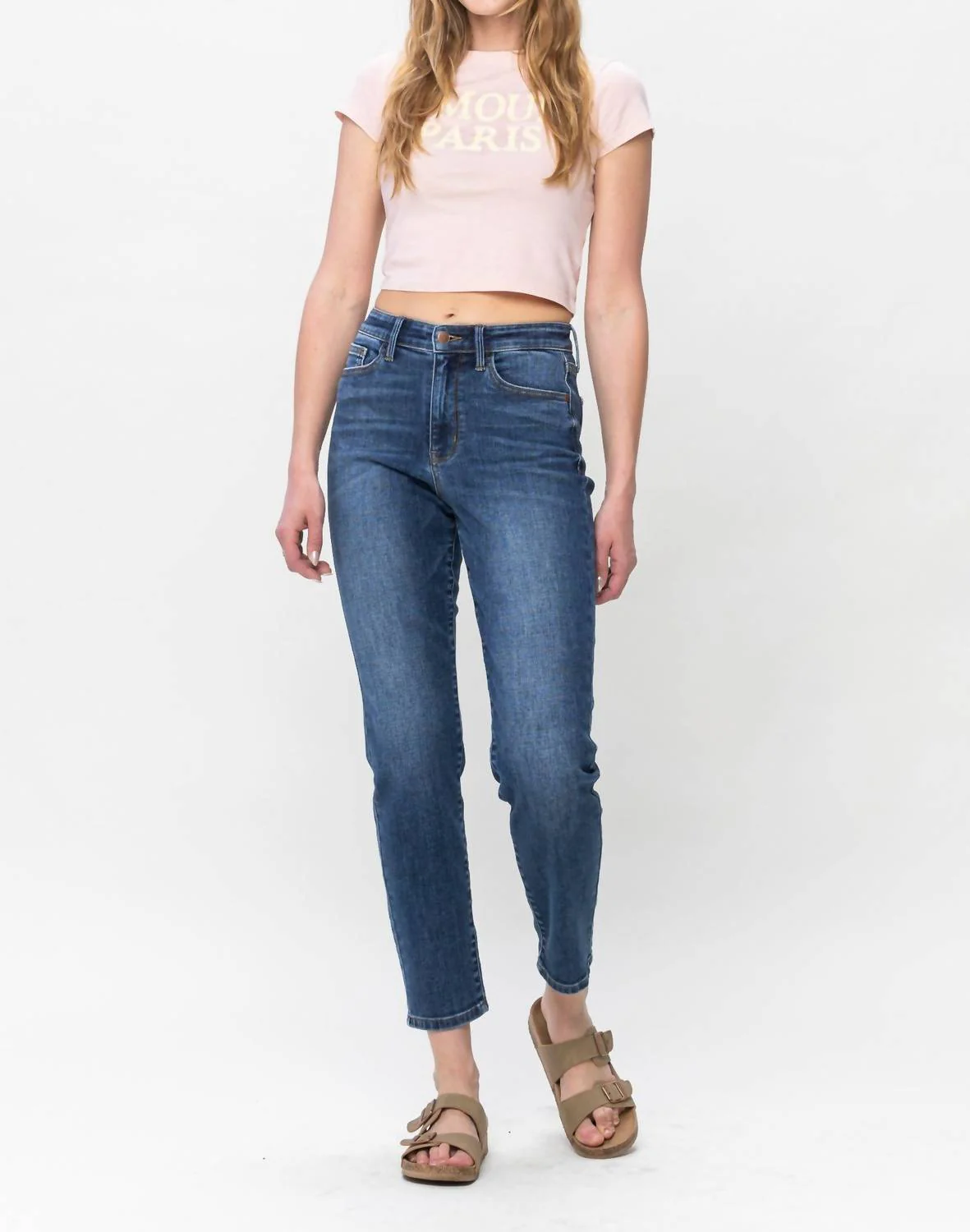 High Waist Shield Back Pocket Jeans In Medium Wash