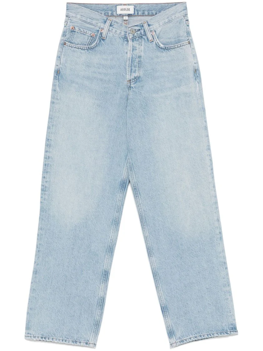 Wide-Leg Light Blue Jeans With Concealed Fly And Classic 5-Pocket Design