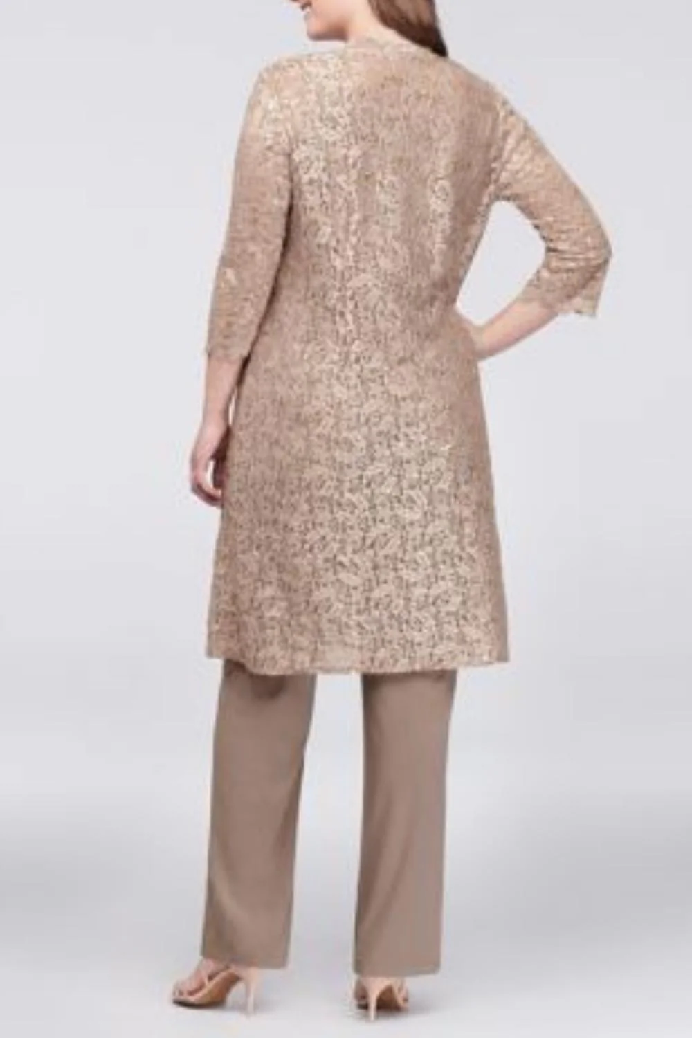 Lace 3/4 Sleeve 3-Piece Pants Set In Champagne