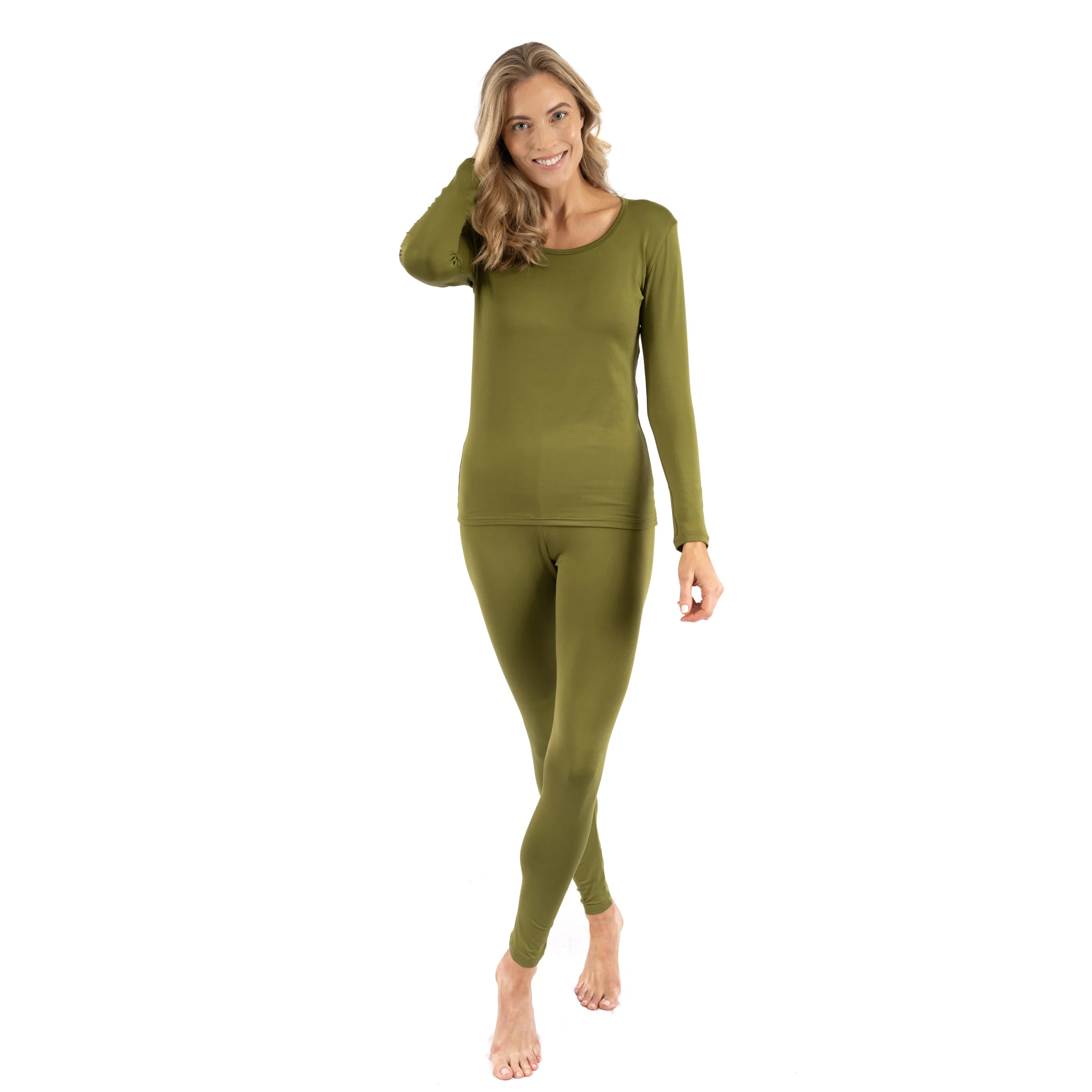 Womens Two Piece Boho Solid Thermal Pajamas