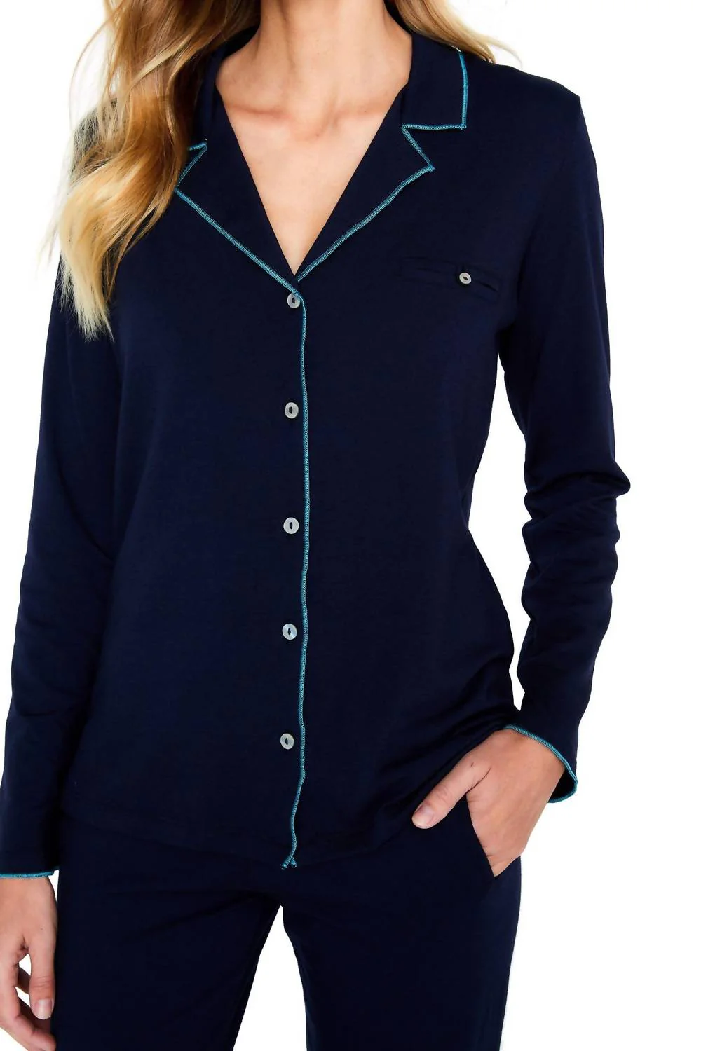 Brenda Long Sleeve Pajama Set -Plus In Midnight Blue